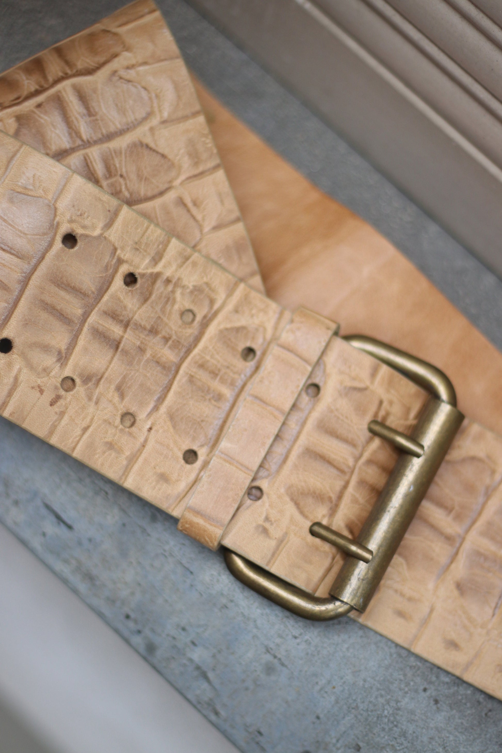 Vintage Leather Belt| Minimalist Vanzetti 90s brown waist belt faux exotic upper