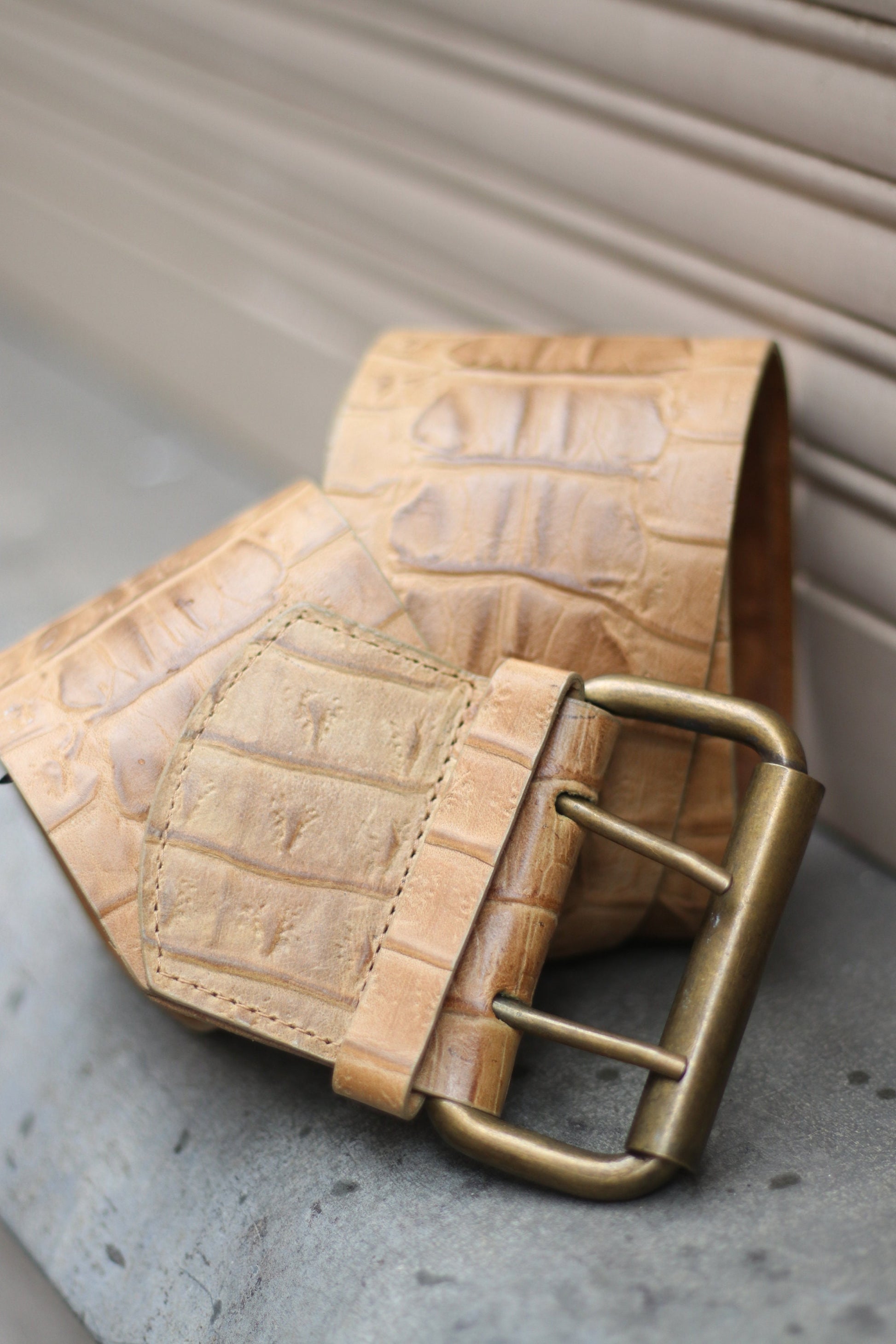 Vintage Leather Belt| Minimalist Vanzetti 90s brown waist belt faux exotic upper