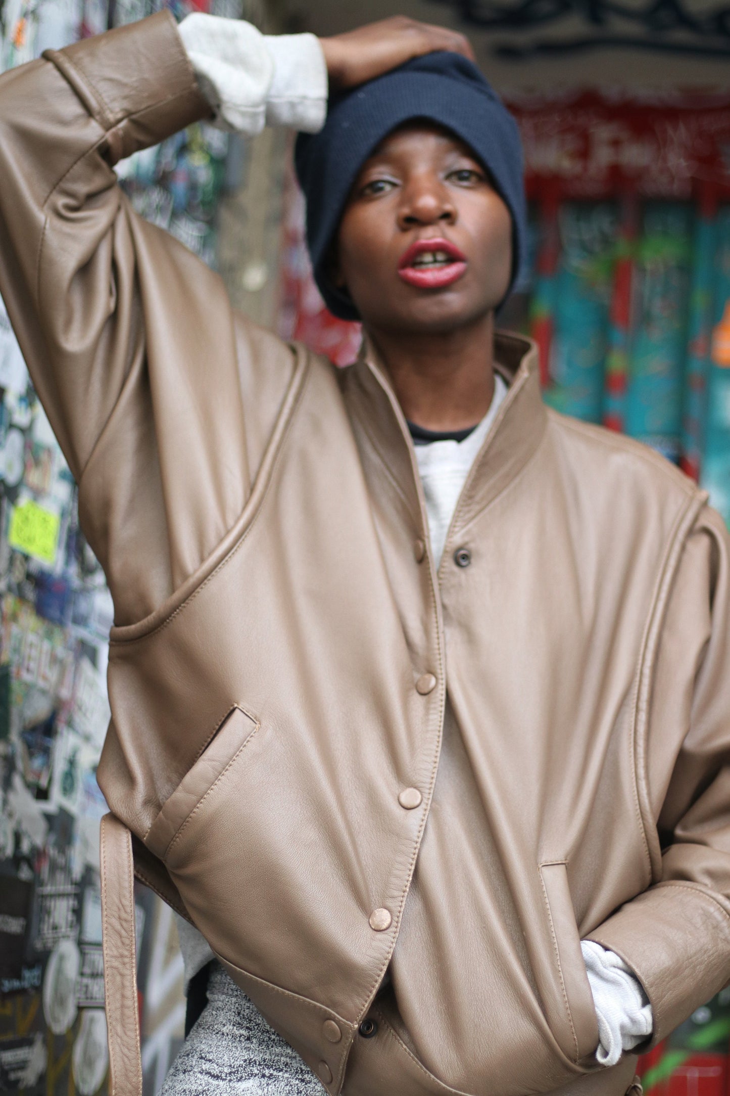 80s Brown leather Jacket| Vintage Minimalist Cropped leather design with tie