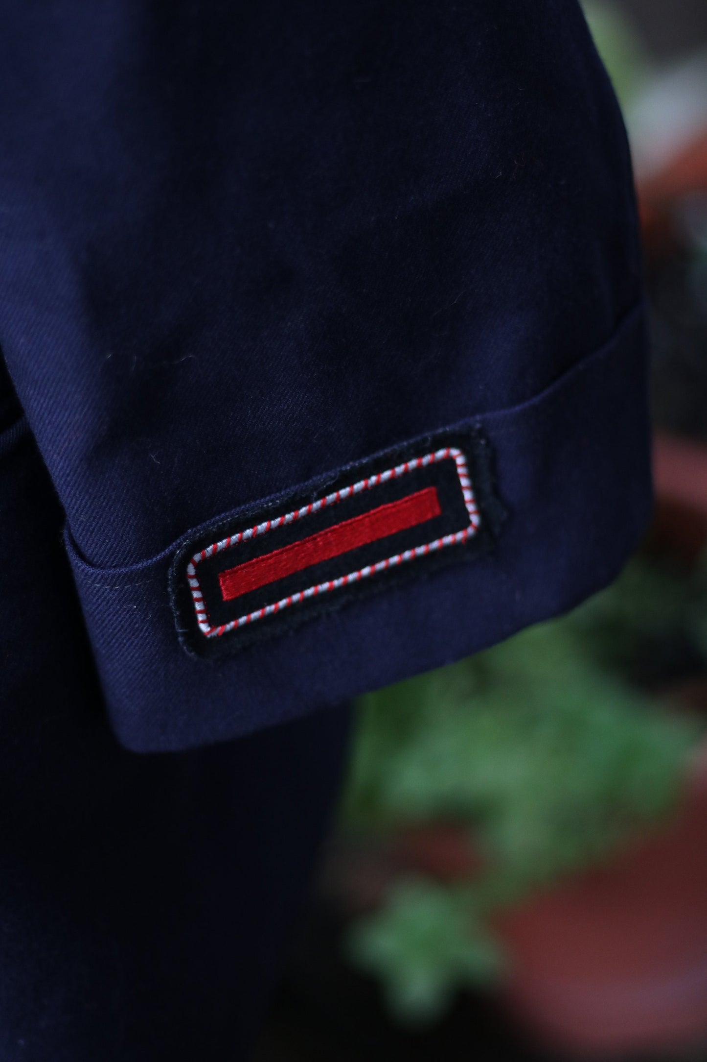 Vintage 70s Military inspired handmade jacket |Unisex Blue blazer with statement red details by sleev