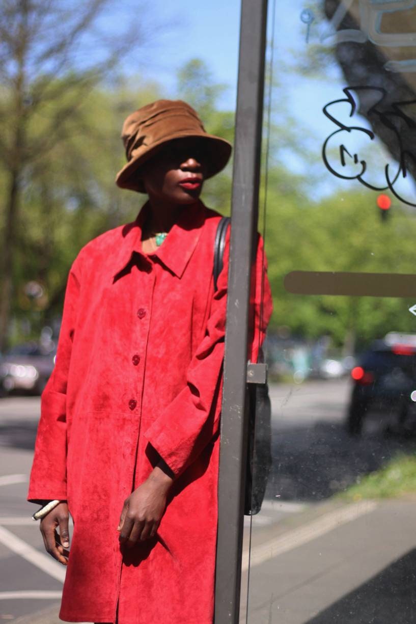 90s Ulla Popken Suede Jacket| Vintage minimalist red leather trench| Plus size classic unisex jacket