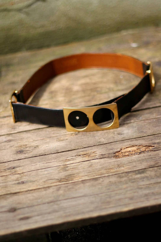 Vintage WEGA Paris leather belt| 70s minimalist chic black belt| Sleek accessory