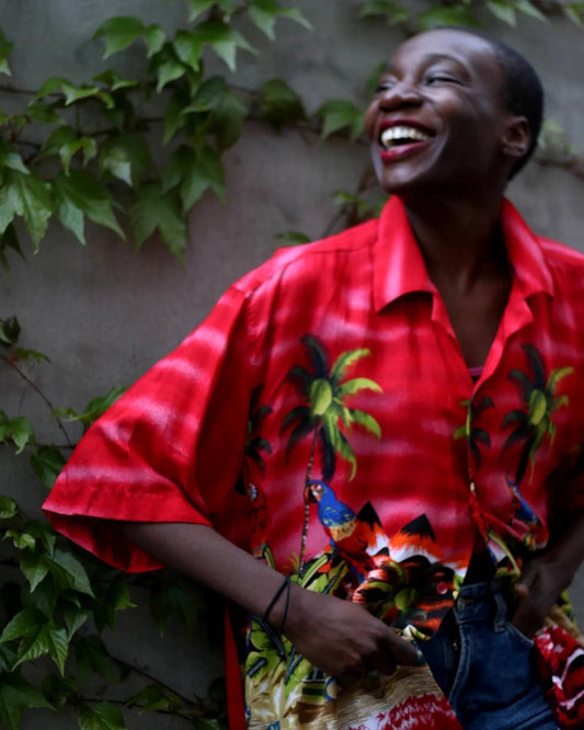 Vintage Muaro Gesandro Hawaiian Shirt | Unisex red short sleeved shirt with tropical print