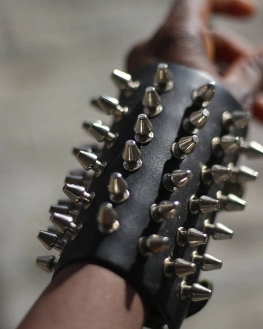 80s leather bracelet| Rock n roll black studded cuff bracelet| unisex jewellery