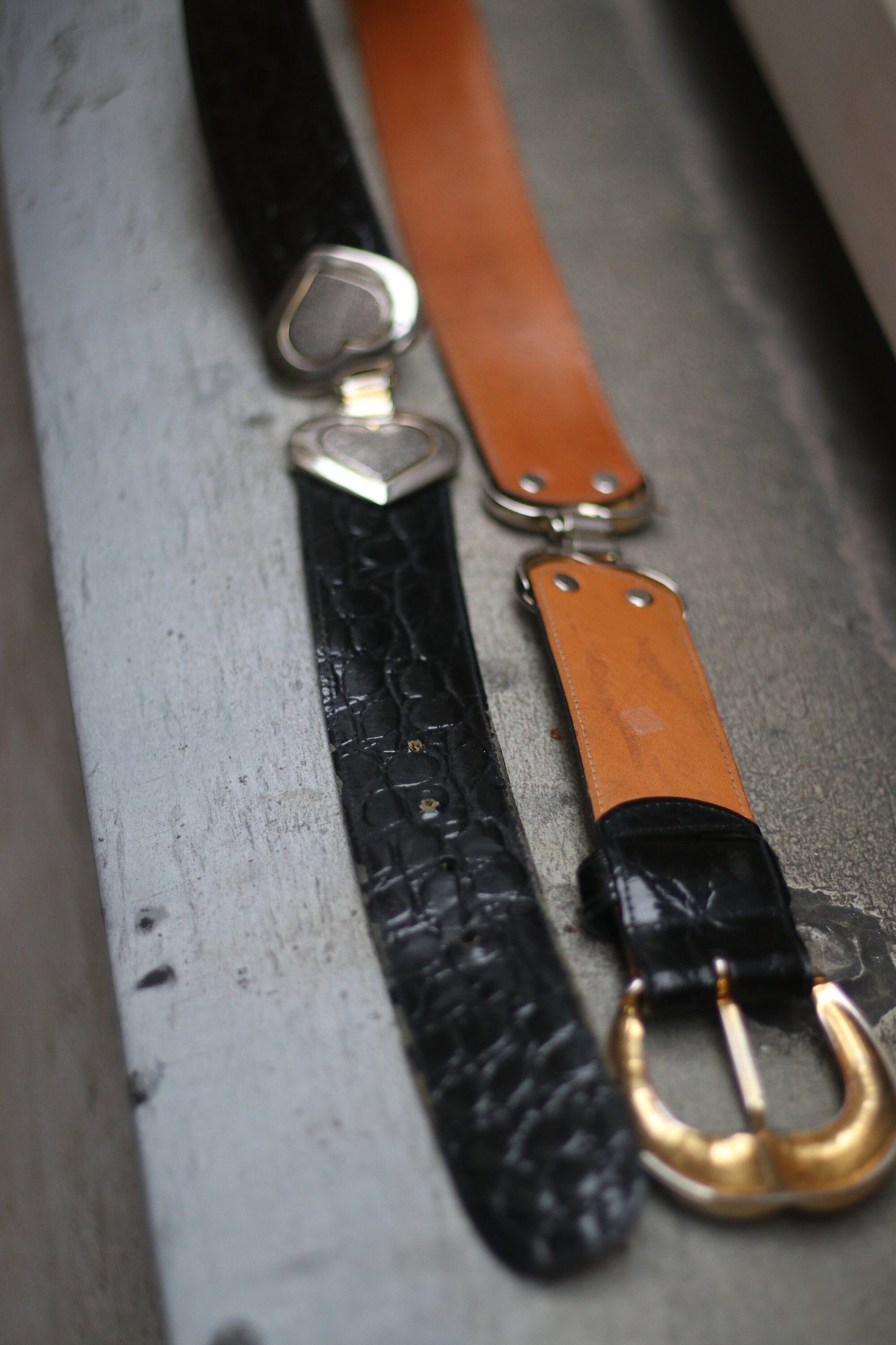 80s Belt with Heart shape motif| Vintage black leather belt with silver details