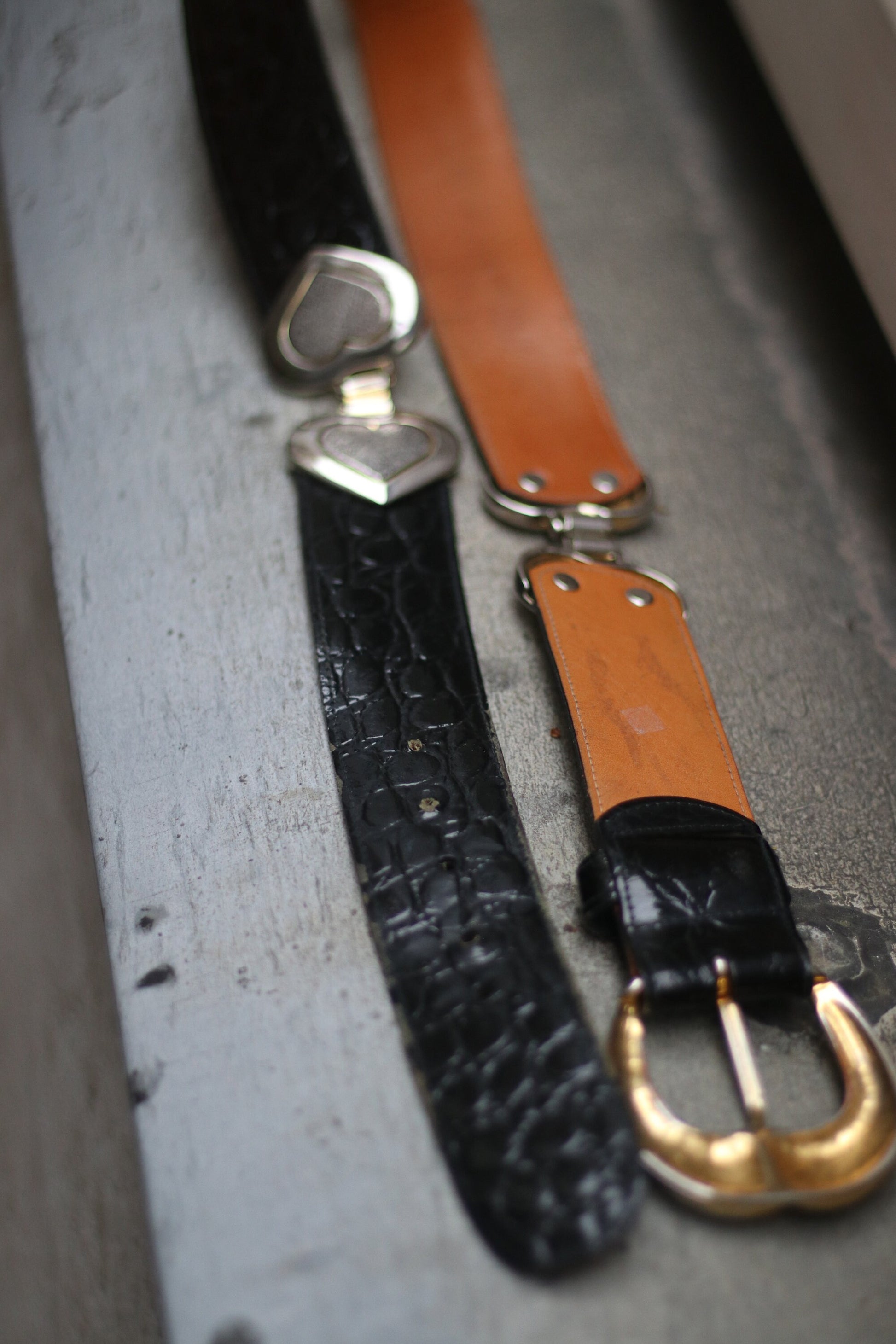 80s Belt with Heart shape motif| Vintage black leather belt with silver details