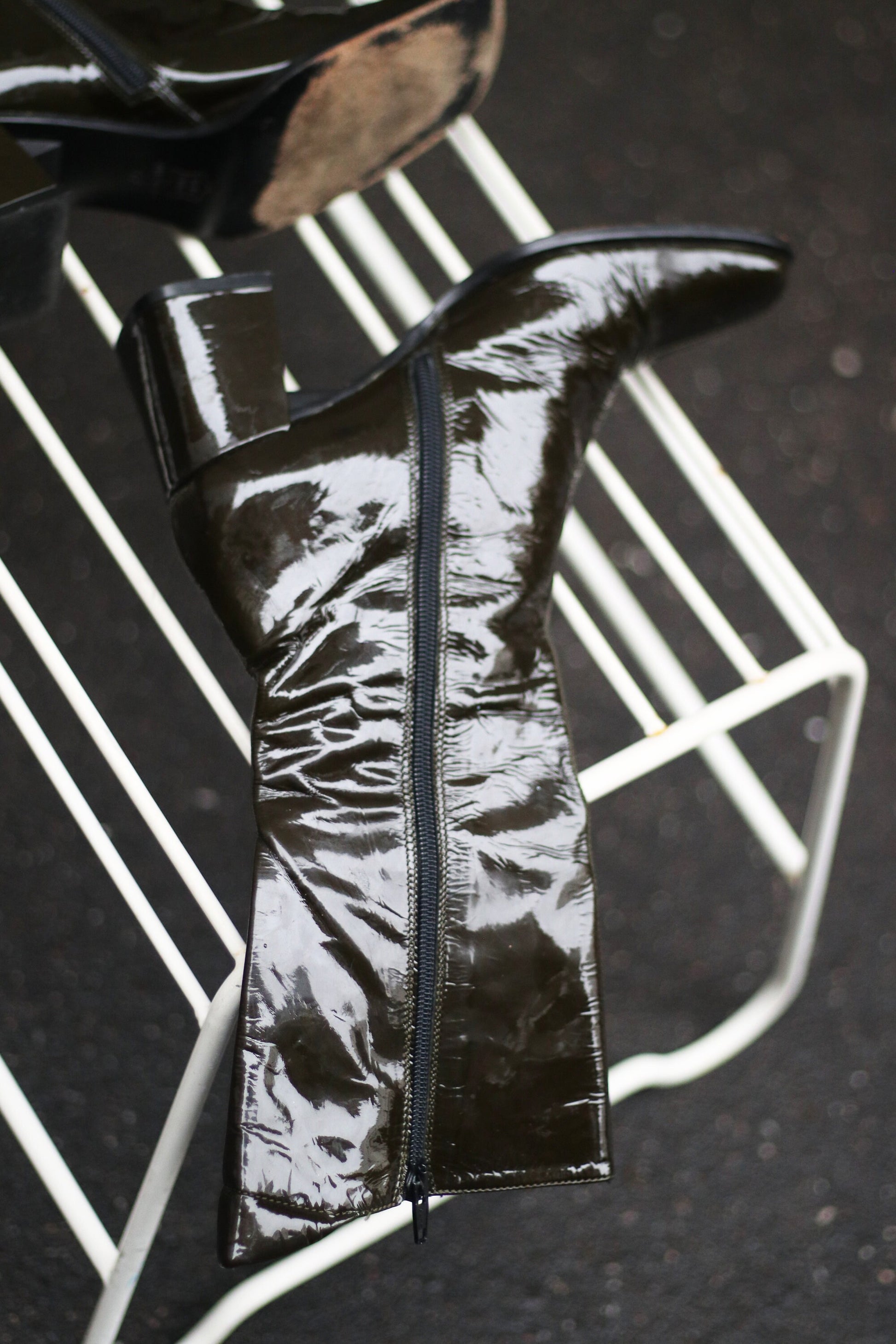 y2k Leather Boots Green| Statement block heel boots made in Italy| Minimalist sleek fashionable fall boots