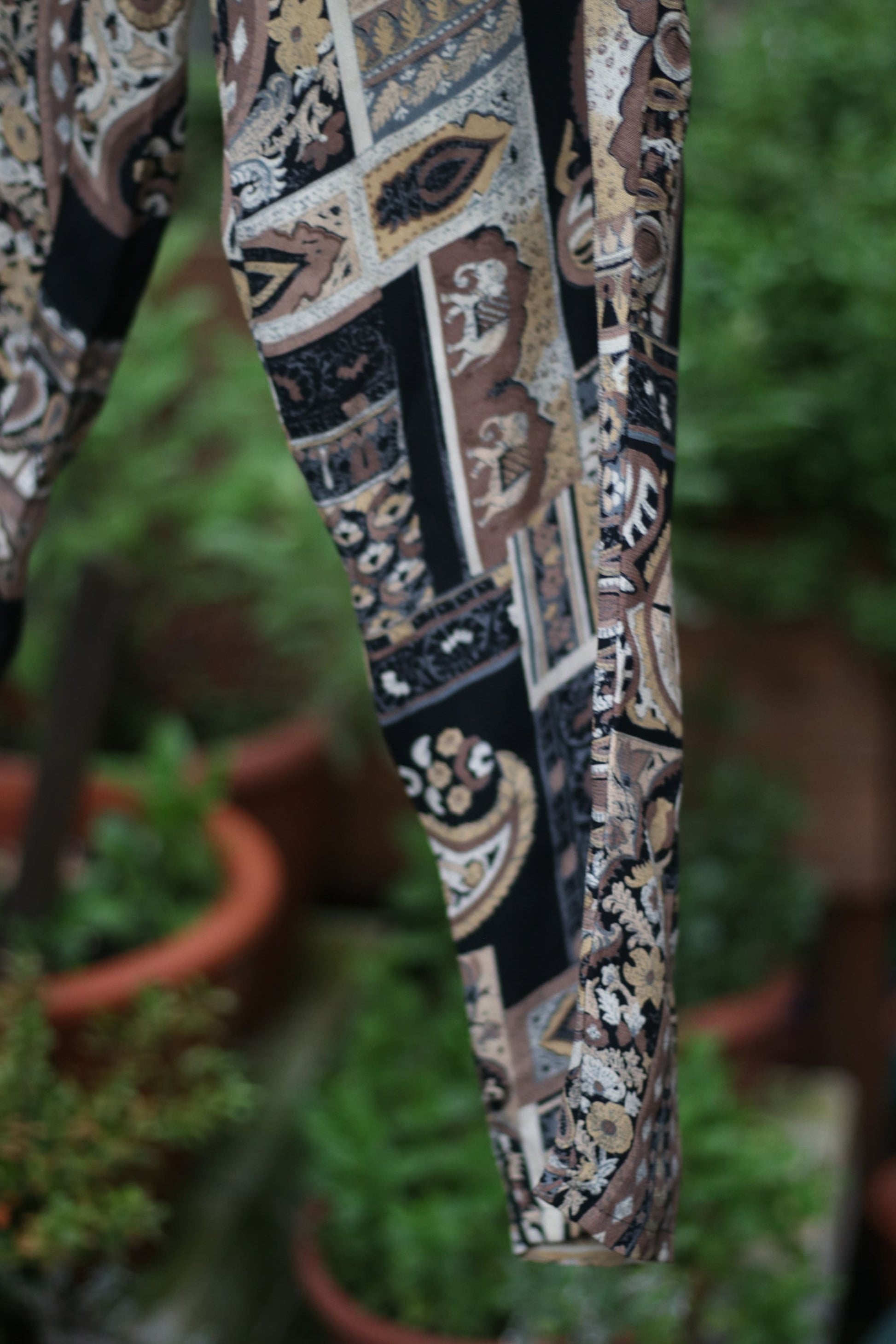 80s hippy trousers | Vintage brown and black abstract print summer pants| Maximalist bold lightweight harem trousers