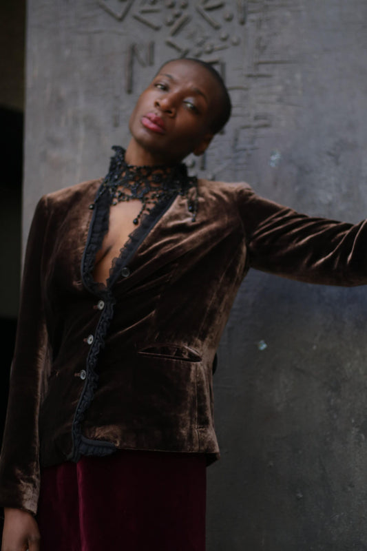 9os Donna Karen NY Opulent Blouse| Vintage brown light evening blazer