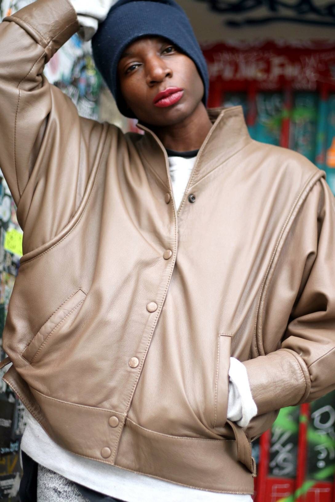 80s Brown leather Jacket| Vintage Minimalist Cropped leather design with tie