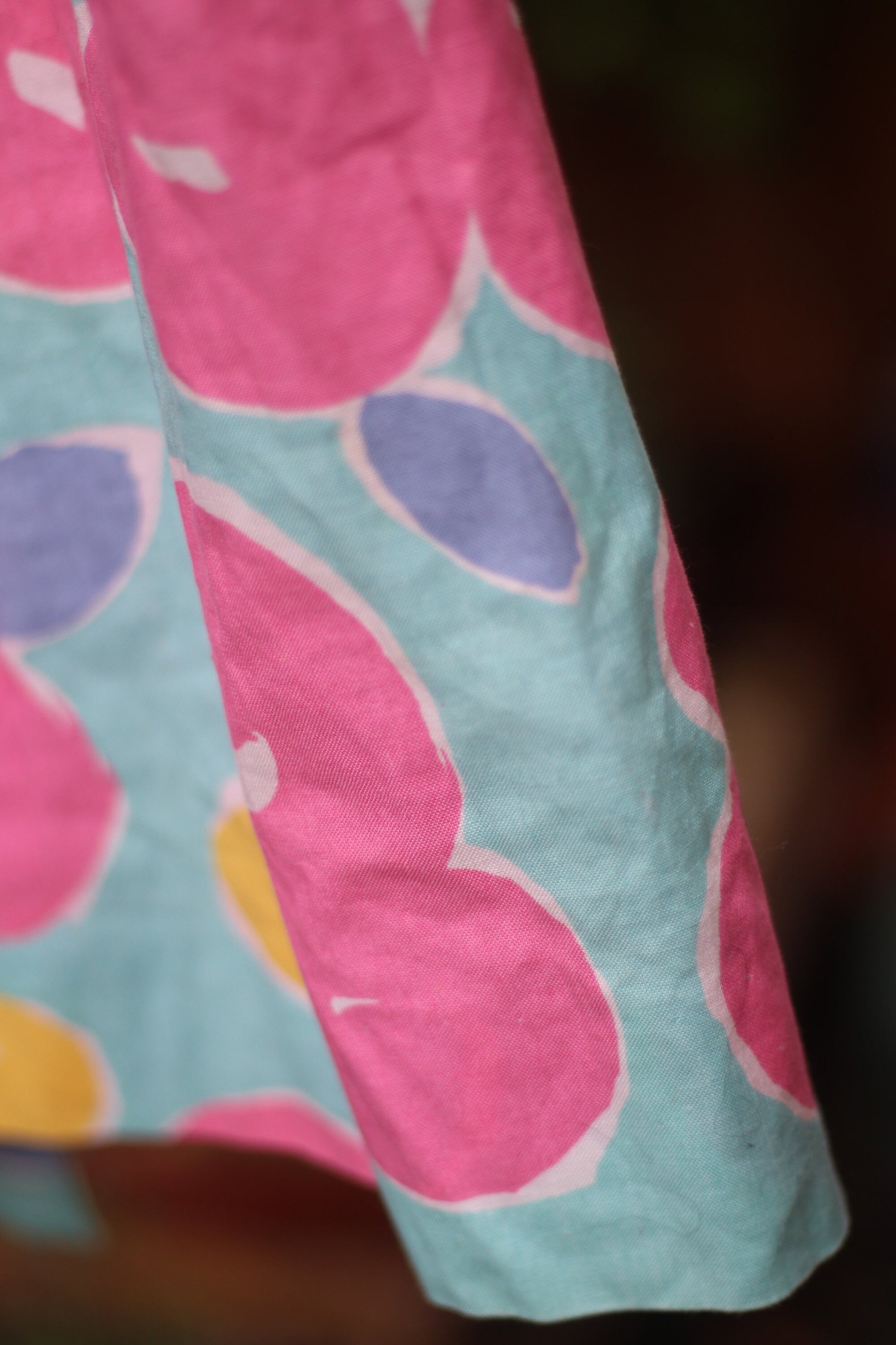 70s floral print Summer Skirt | Pierle Brussels Skirt Made in France| Vintage bold light blue skirt with pink patterns tie.
