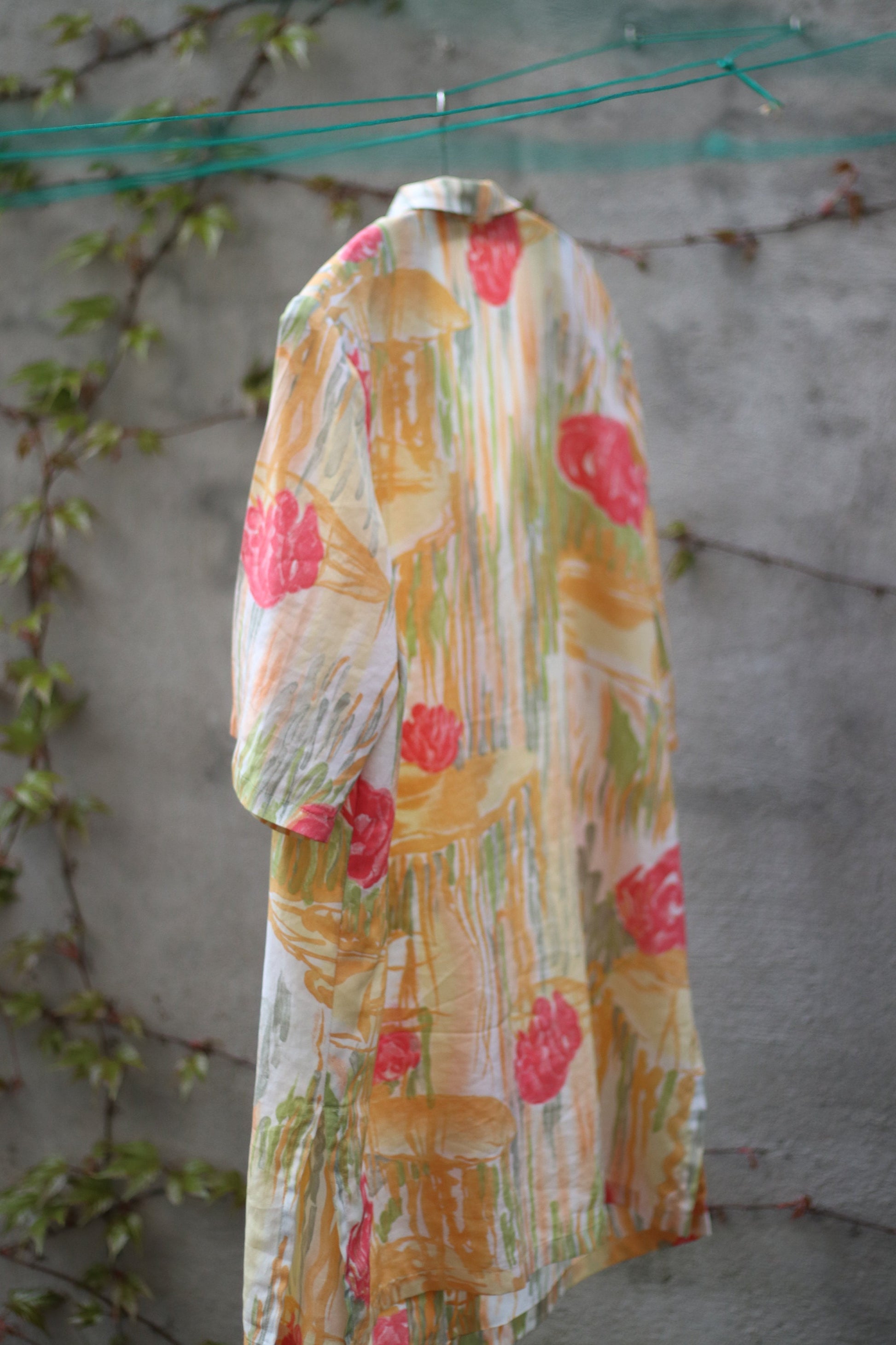 90s oversized floral print Blouse or mini dress| Abstract print tunic| Summer hipster yellow and red shirt