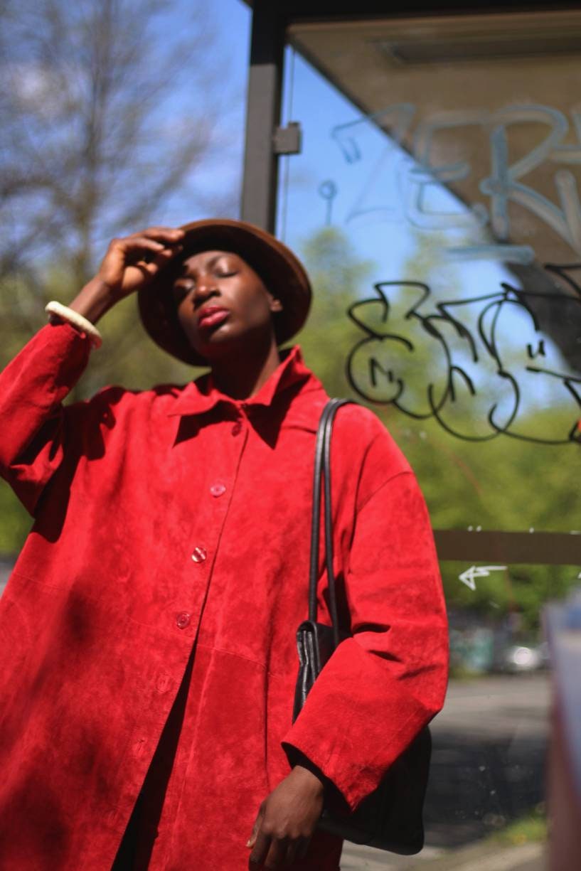 90s Ulla Popken Suede Jacket| Vintage minimalist red leather trench| Plus size classic unisex jacket