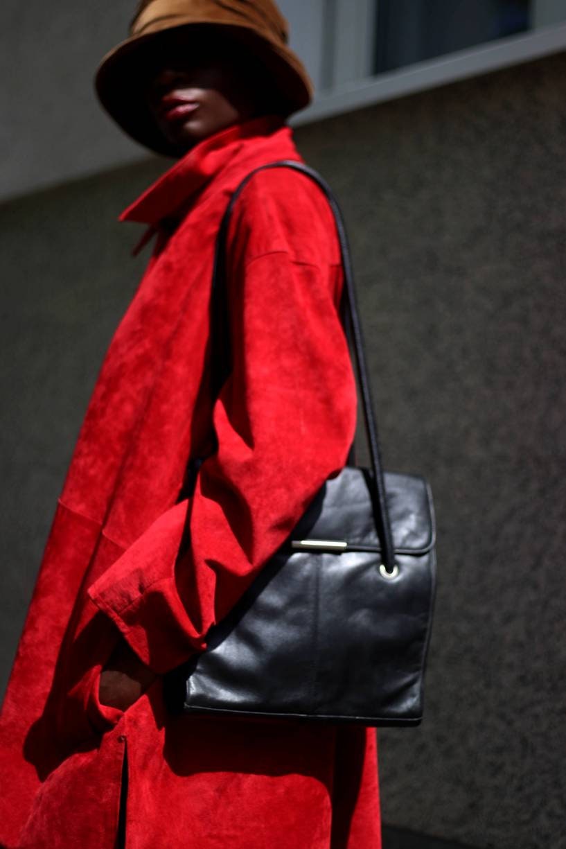 90s Ulla Popken Suede Jacket| Vintage minimalist red leather trench| Plus size classic unisex jacket
