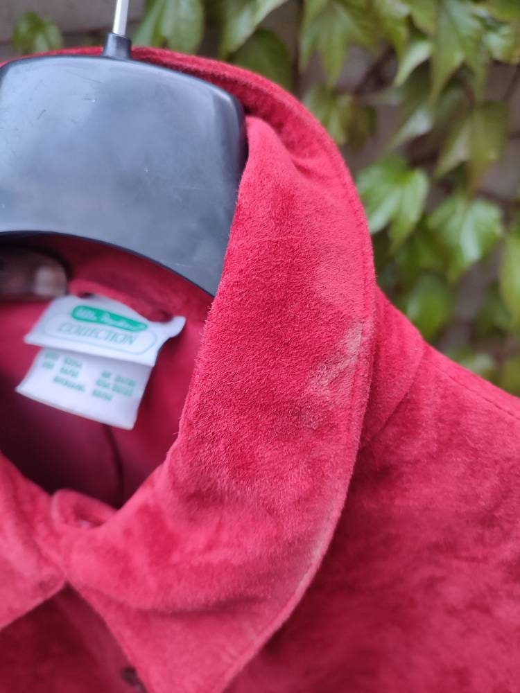 90s Ulla Popken Suede Jacket| Vintage minimalist red leather trench| Plus size classic unisex jacket