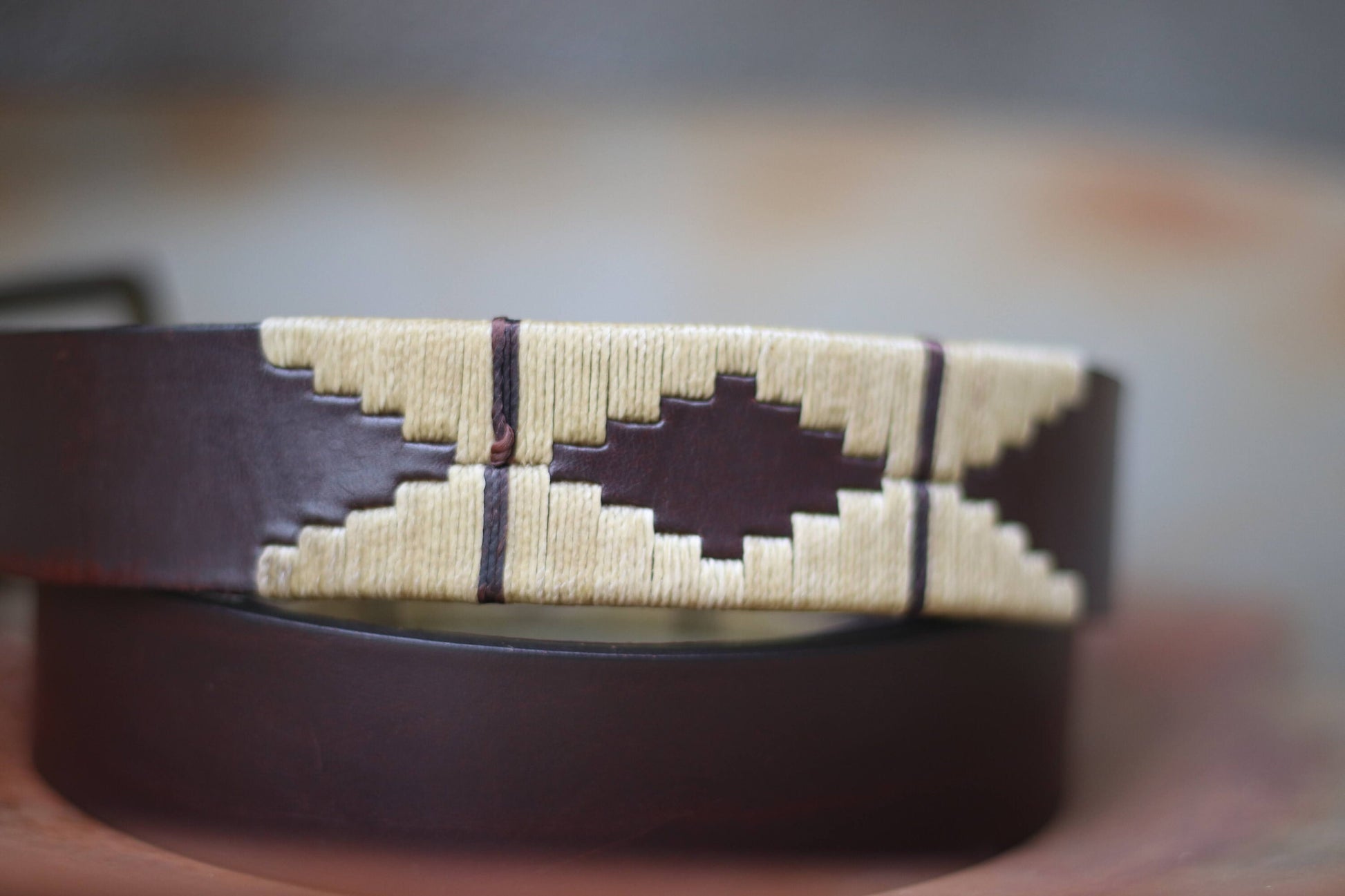 Vintage western inspired belt | 70s brown belt with statement woven details | Bohemian brown design with abstract geometric patterns