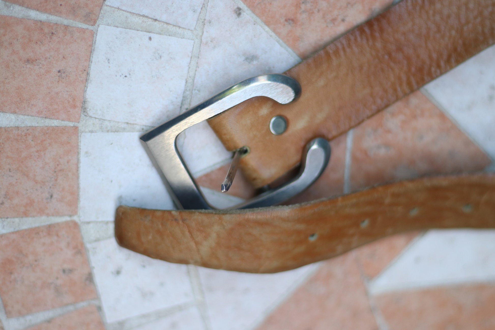 90s leather belt Classic brown leather belt with silver colored buckle minimalist belt design