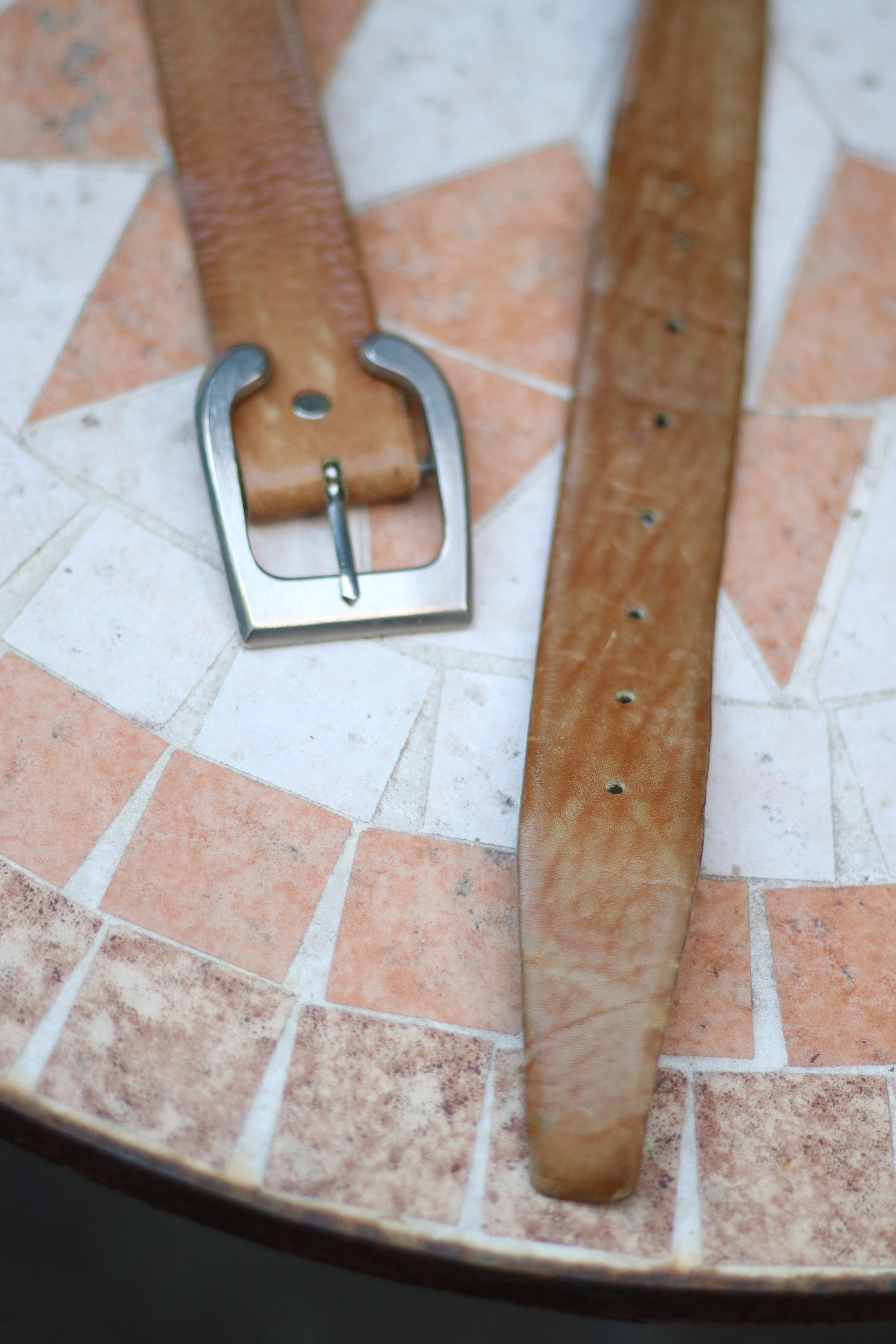 90s leather belt Classic brown leather belt with silver colored buckle minimalist belt design
