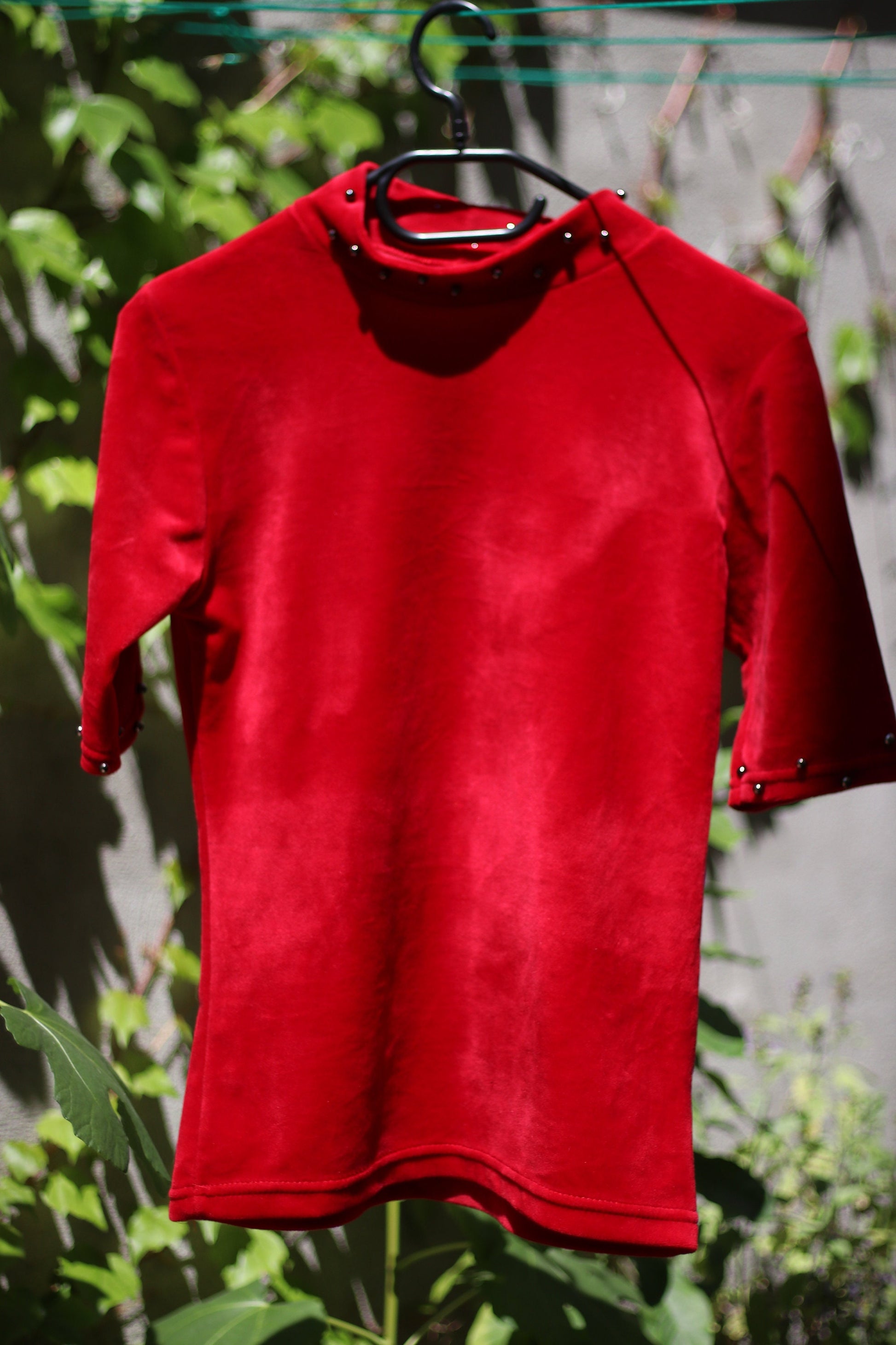 Vintage Gothic Top| y2k red velvet optic short sleeved blouse| Opulent Dark Glamour Design Chic