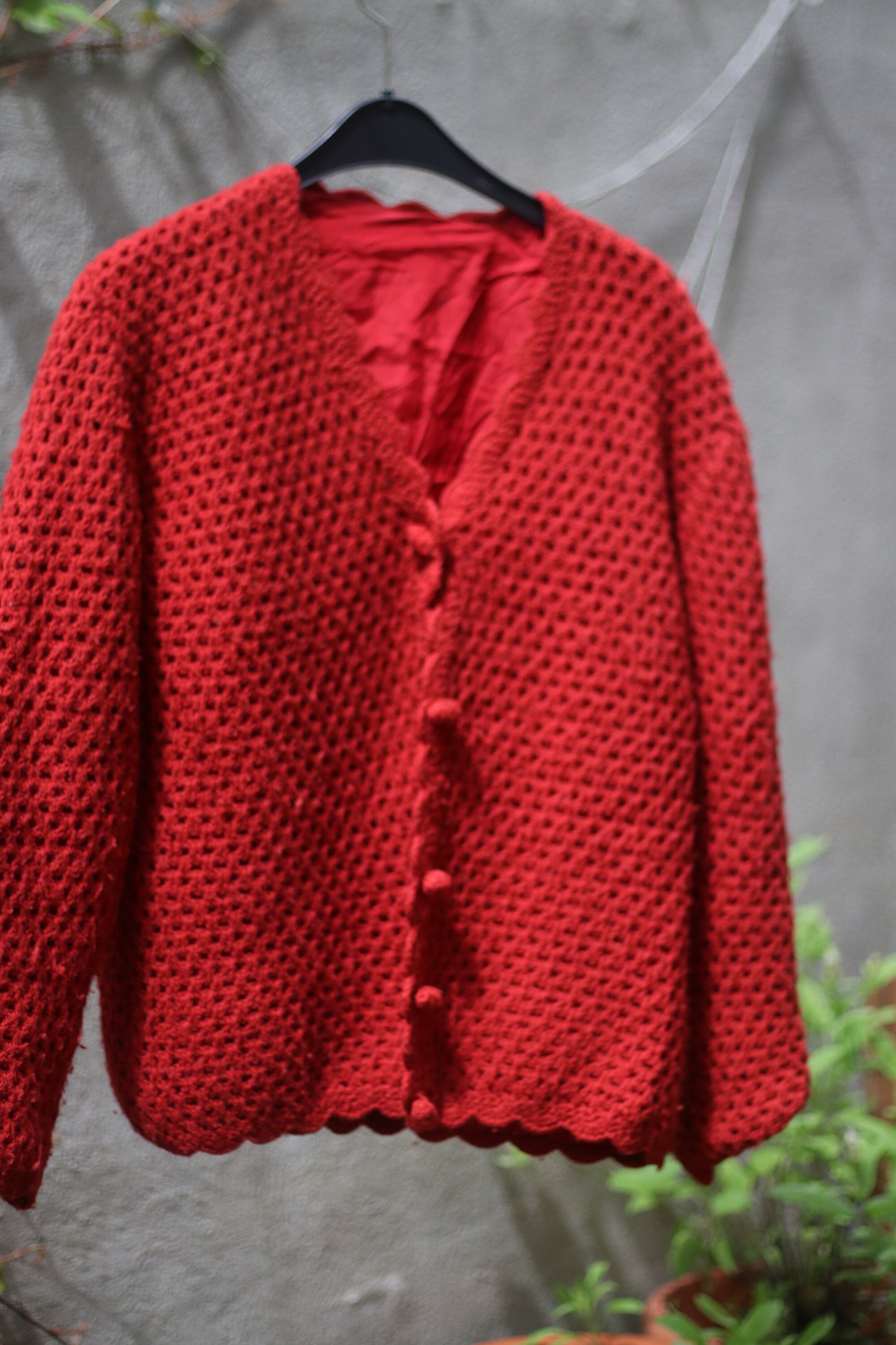 70s Handmade Orange Knit |Vintage long sleeved statement cardigan | Women's buttoned down sweater