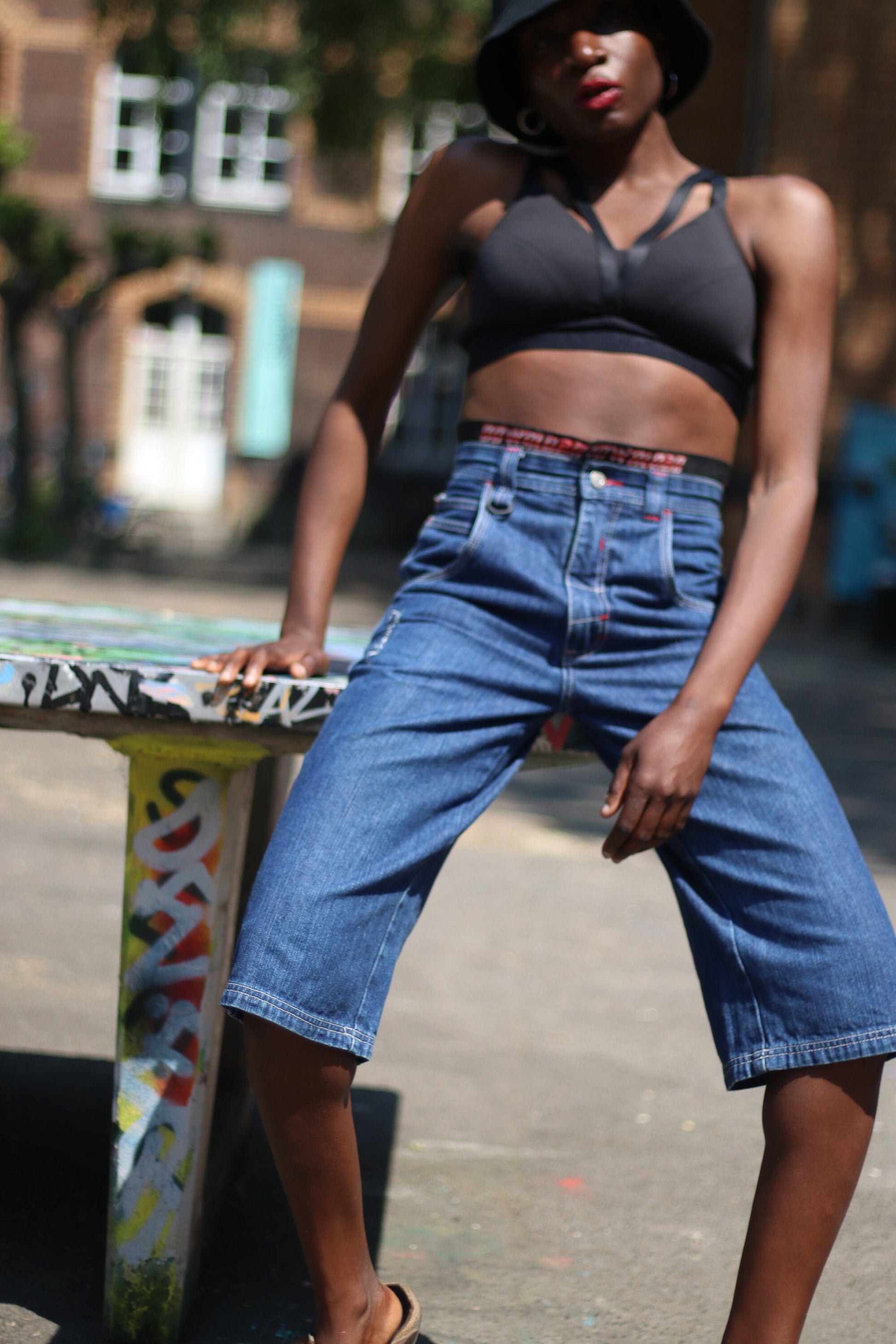 y2k Here & there Denim culottes| Vintage blue denim shorts with closure and graphic print| Jeans culottes with print
