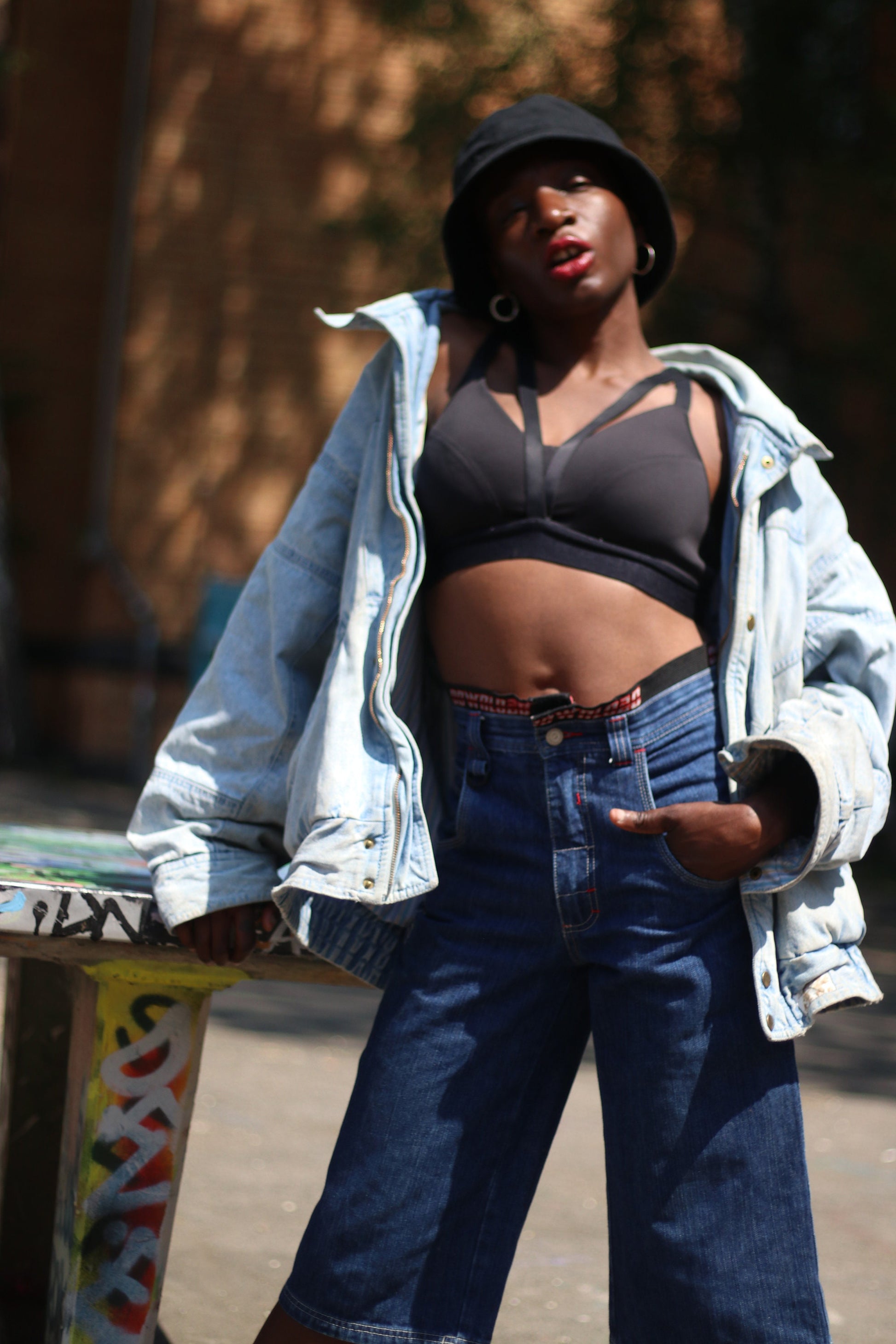 y2k Here & there Denim culottes| Vintage blue denim shorts with closure and graphic print| Jeans culottes with print