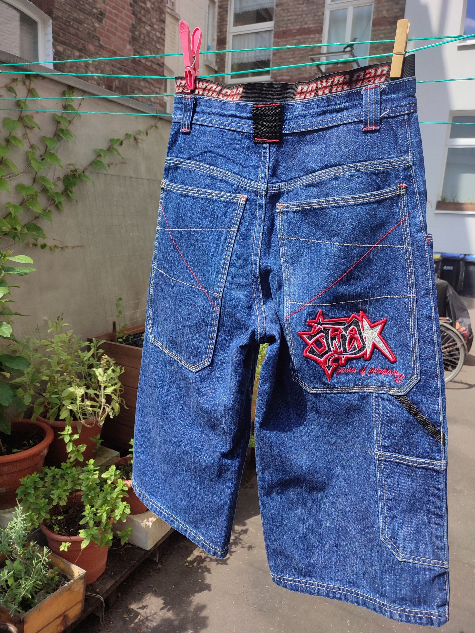 y2k Here & there Denim culottes| Vintage blue denim shorts with closure and graphic print| Jeans culottes with print