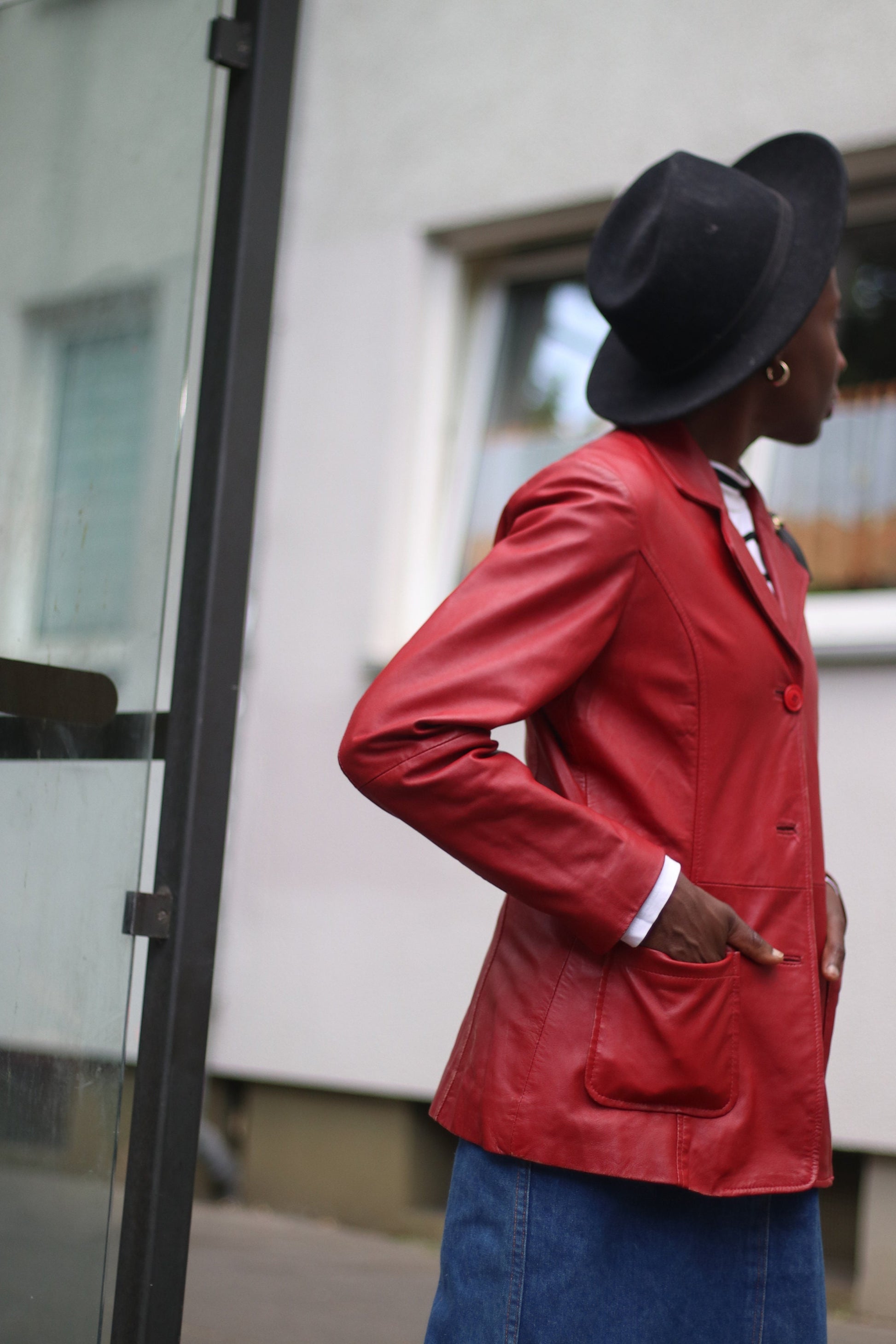 90s Gypsy leather Coat |Vintage Minimalist Jacket in red| Bold Capsule Wardrobe Design