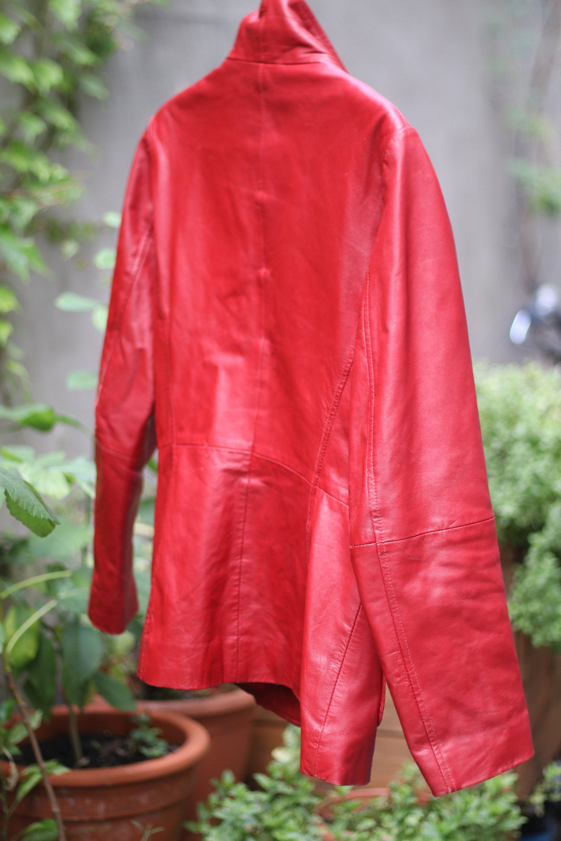 90s Gypsy leather Coat |Vintage Minimalist Jacket in red| Bold Capsule Wardrobe Design