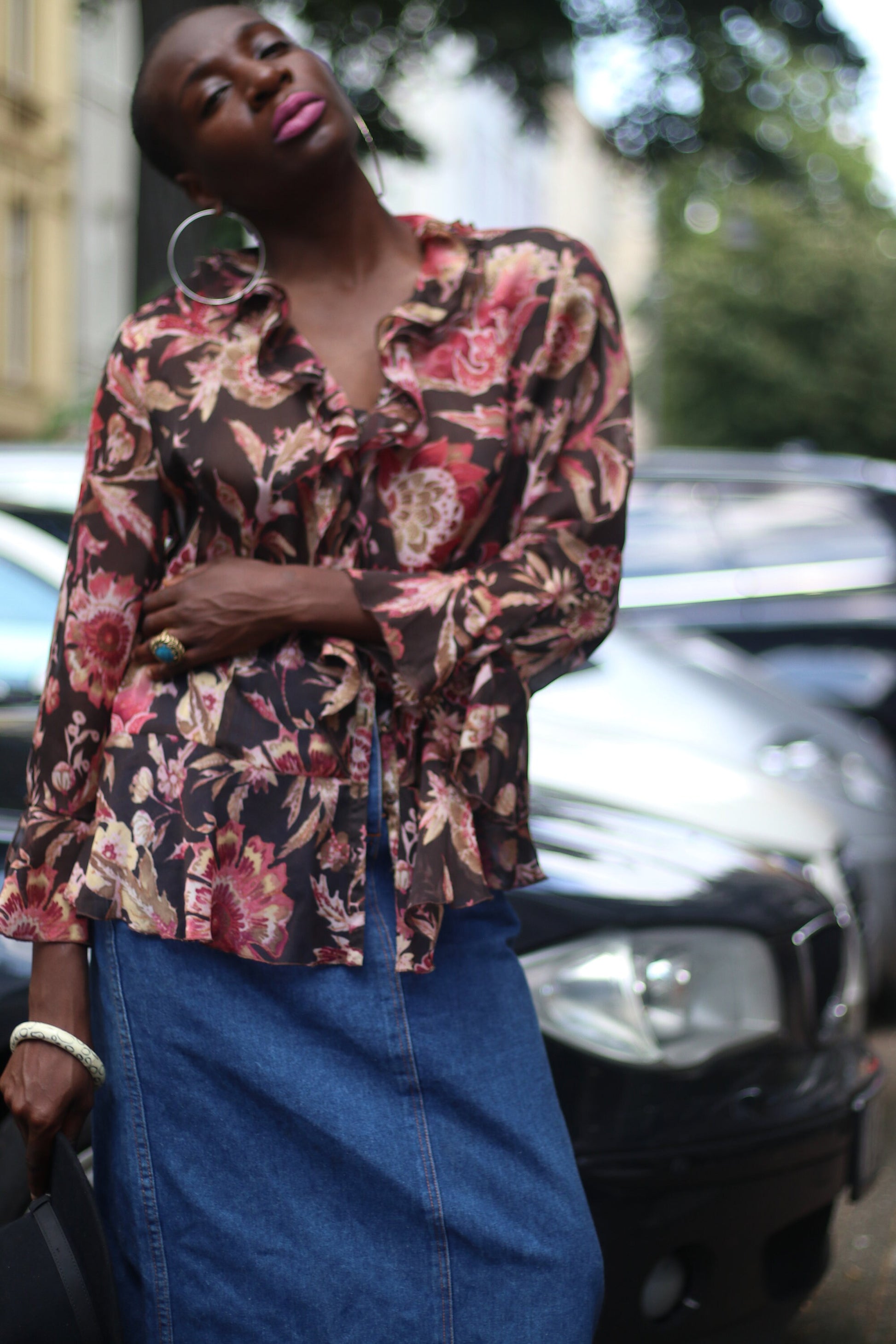 Vintage Gerry Weber Floral Top| 90s frilly ruffled bohemian blouse| Brown and red blouse with cascading pleats