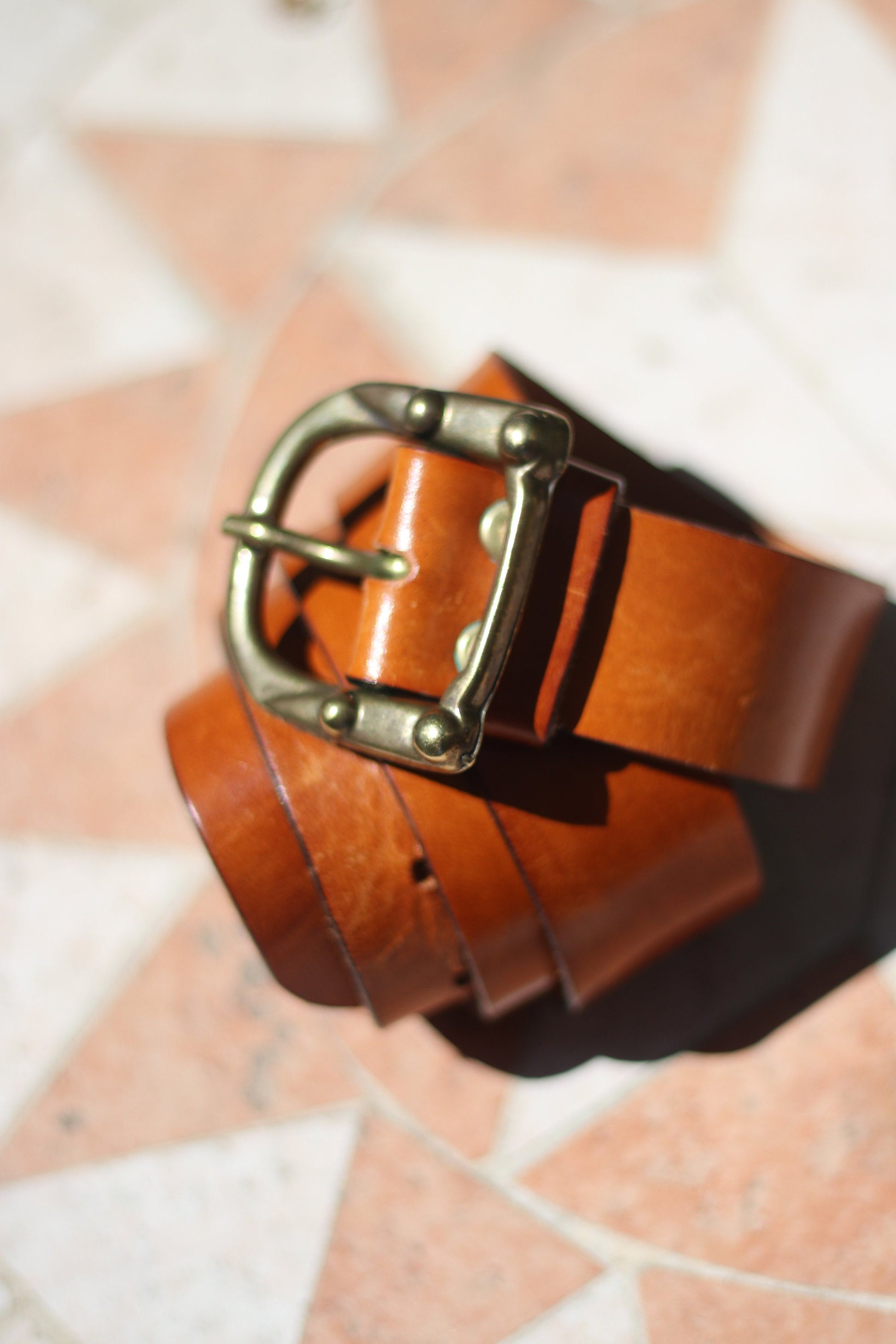 70s Leather Belt| Vintage Brown Bohemian Belt with Silver colored statement buckle| Minimalist Americana Accessory