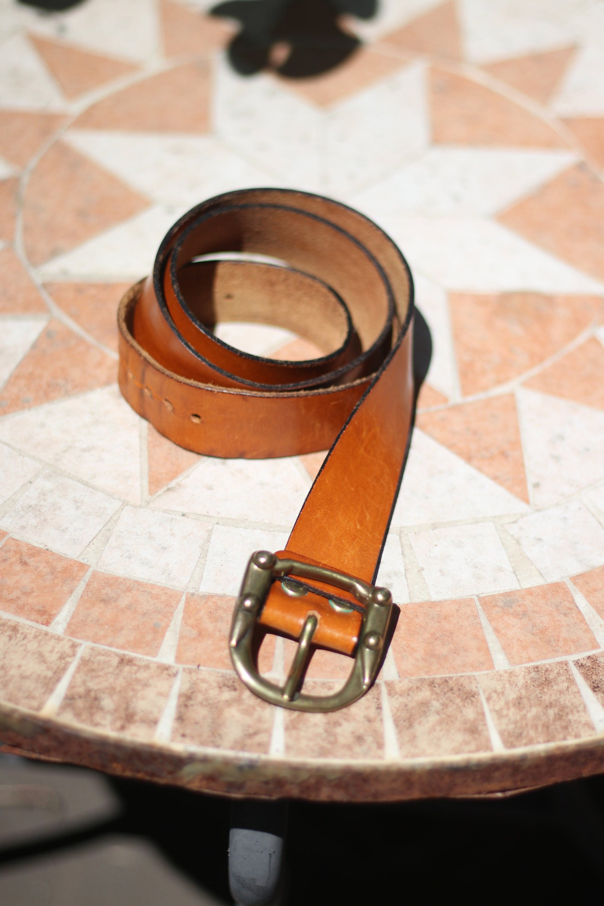 70s Leather Belt| Vintage Brown Bohemian Belt with Silver colored statement buckle| Minimalist Americana Accessory