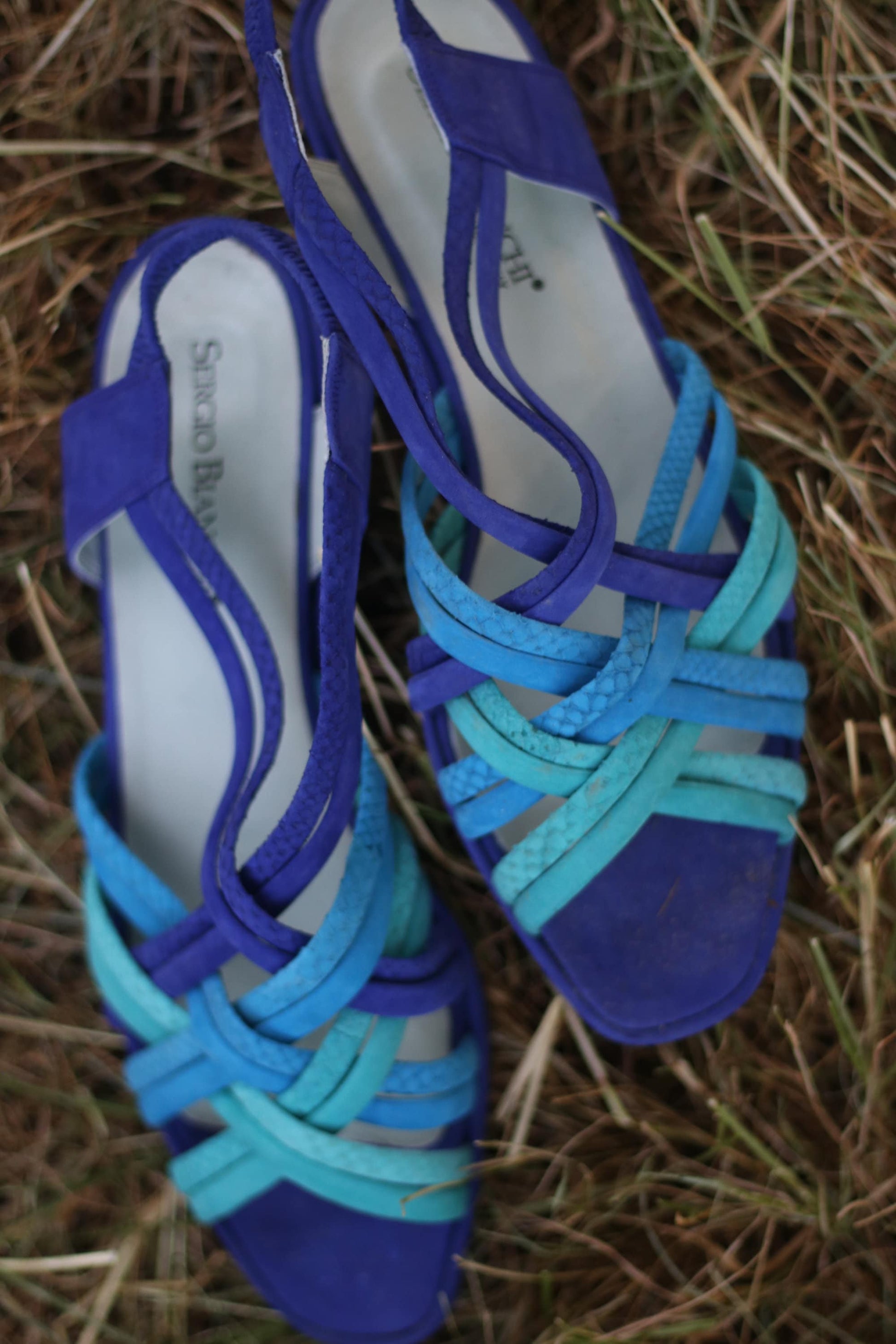 Vintage Sergio Bianchi| 90s Colorful summer flats| Blue Woven summer shoes