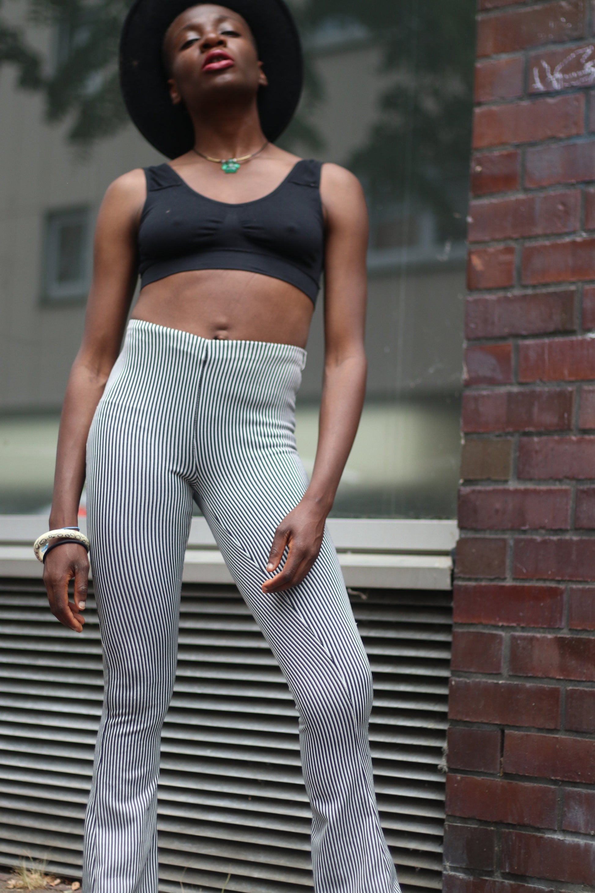 y2k C&A Leggings Vintage Striped Monochrome Pants Black and White high waisted pants