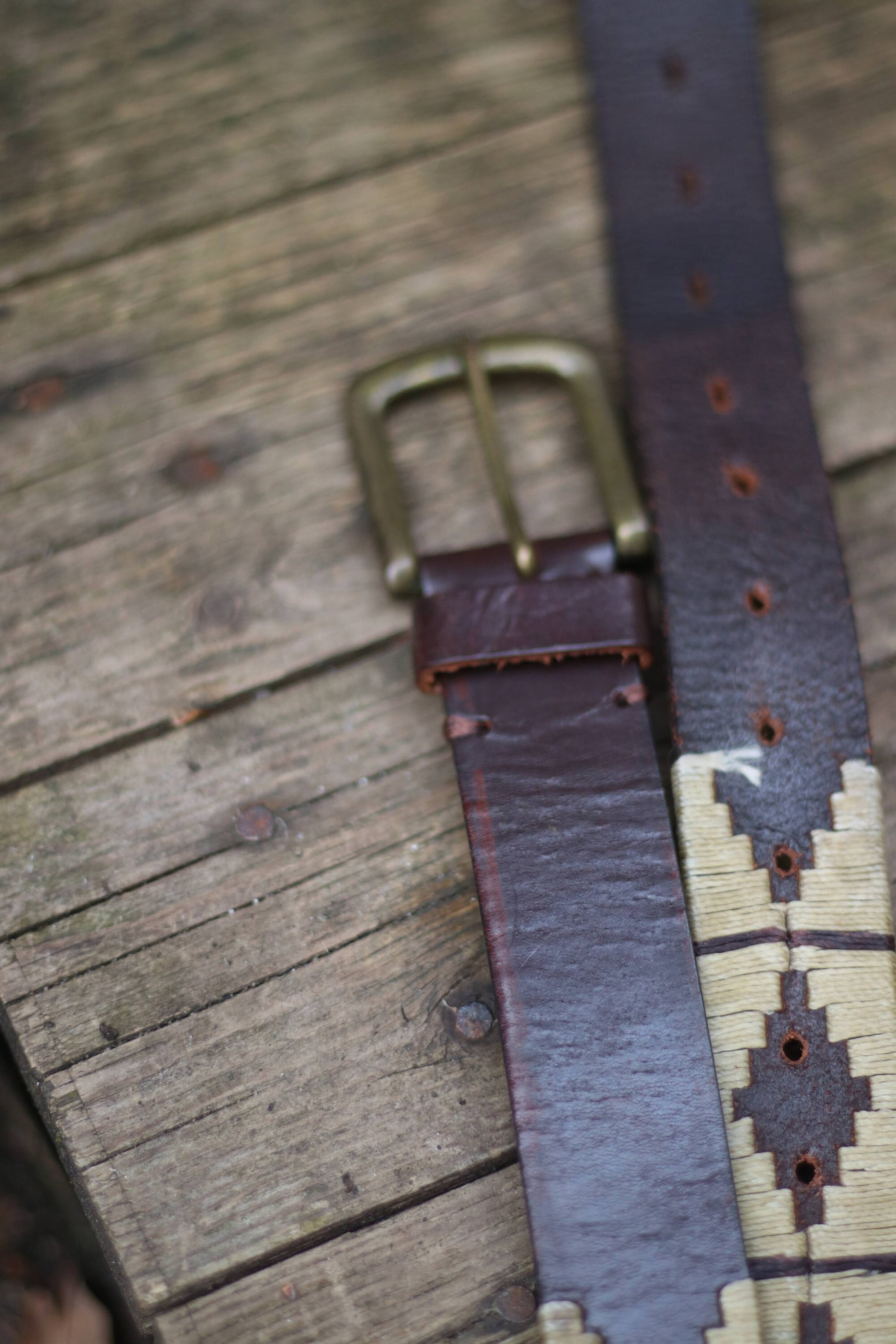 Vintage western inspired belt | 70s brown belt with statement woven details | Bohemian brown design with abstract geometric patterns