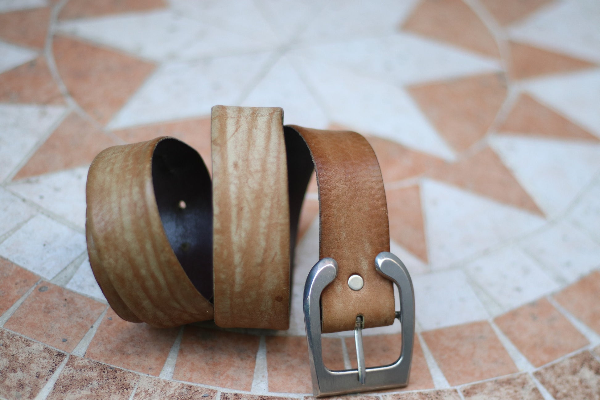 90s leather belt Classic brown leather belt with silver colored buckle minimalist belt design