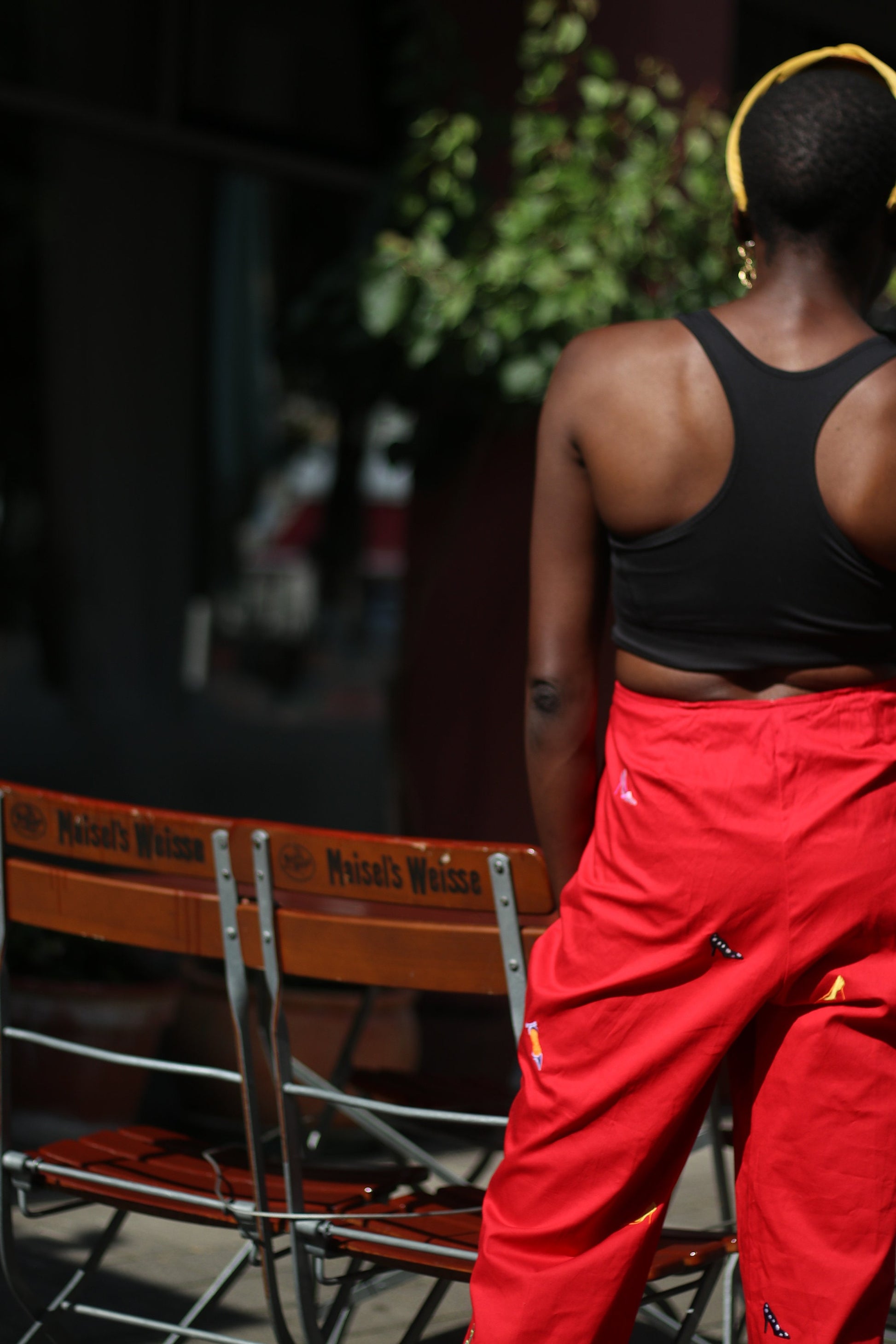 y2k red trousers|  Vintage red pants with statement stilettos print|  Quirky Summer pants