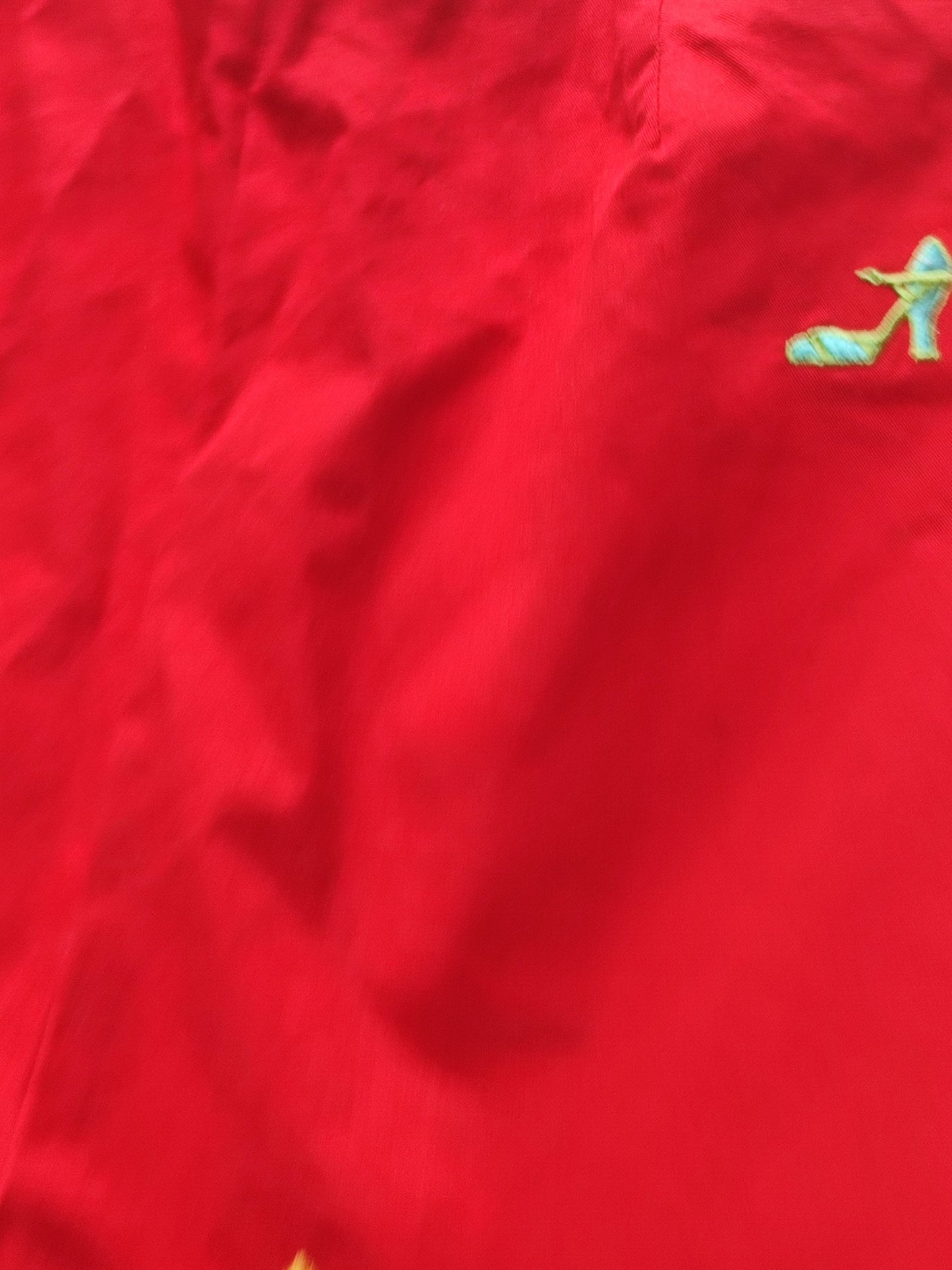 y2k red trousers|  Vintage red pants with statement stilettos print|  Quirky Summer pants