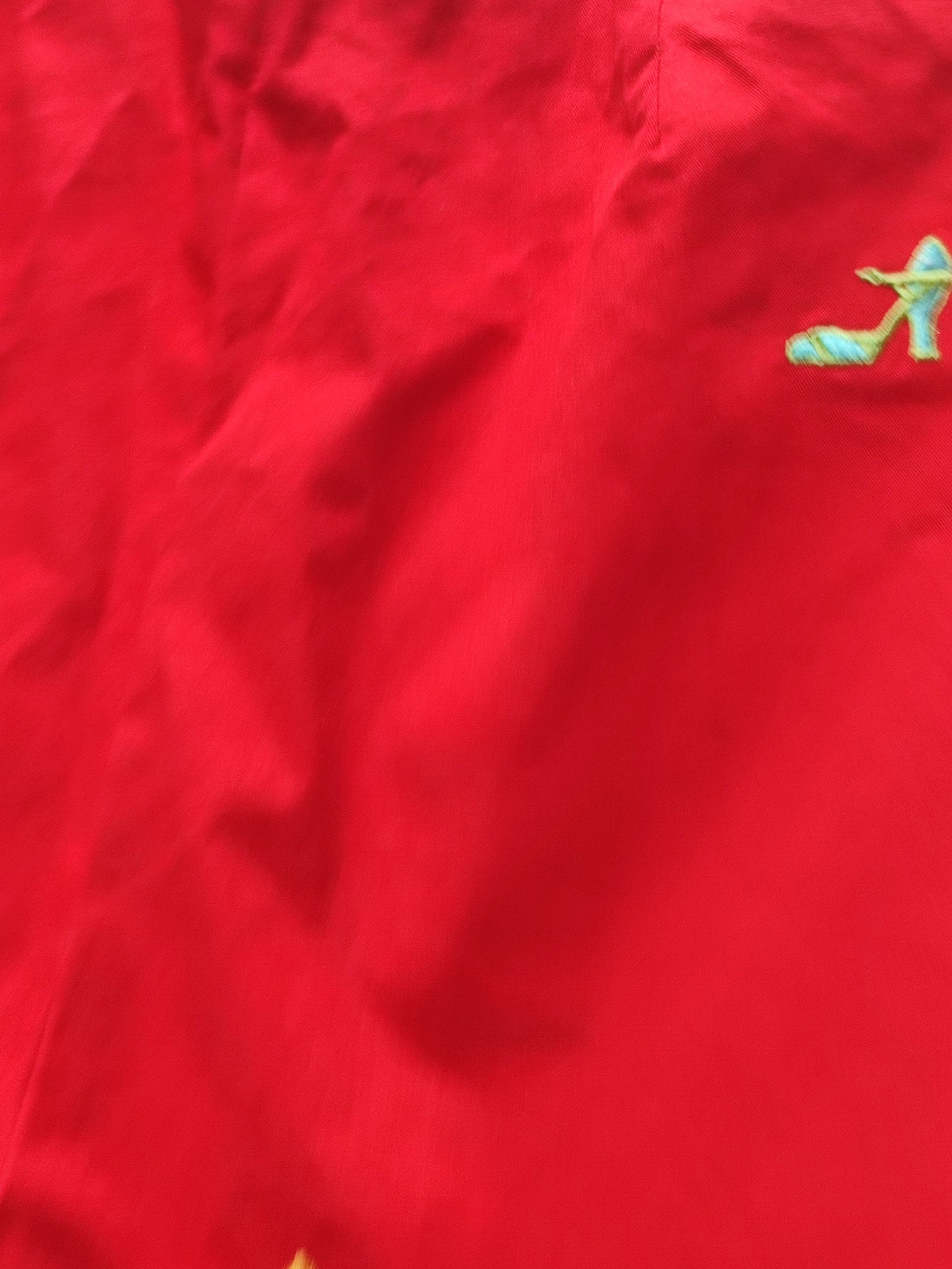 y2k red trousers|  Vintage red pants with statement stilettos print|  Quirky Summer pants