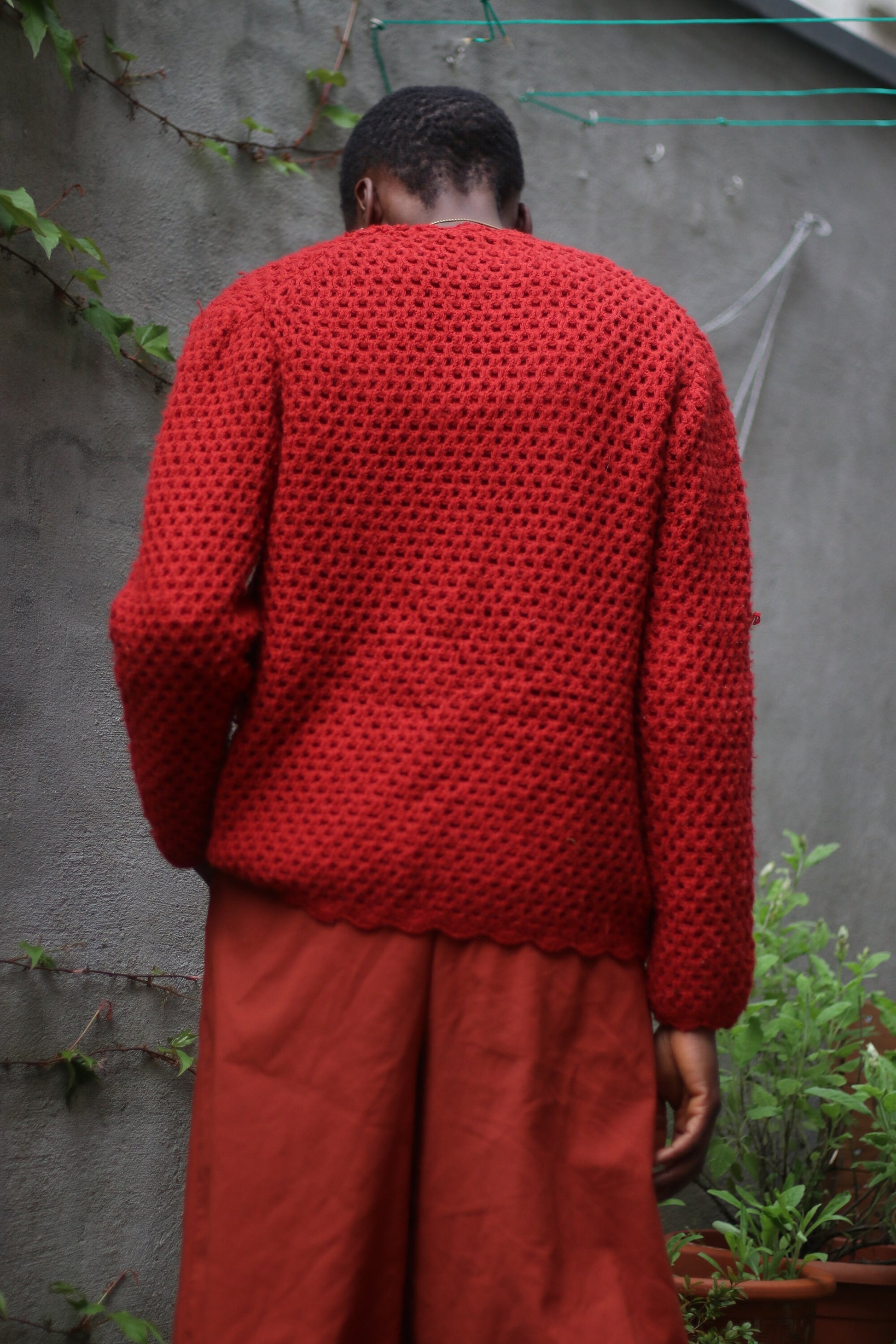 70s Handmade Orange Knit |Vintage long sleeved statement cardigan | Women's buttoned down sweater