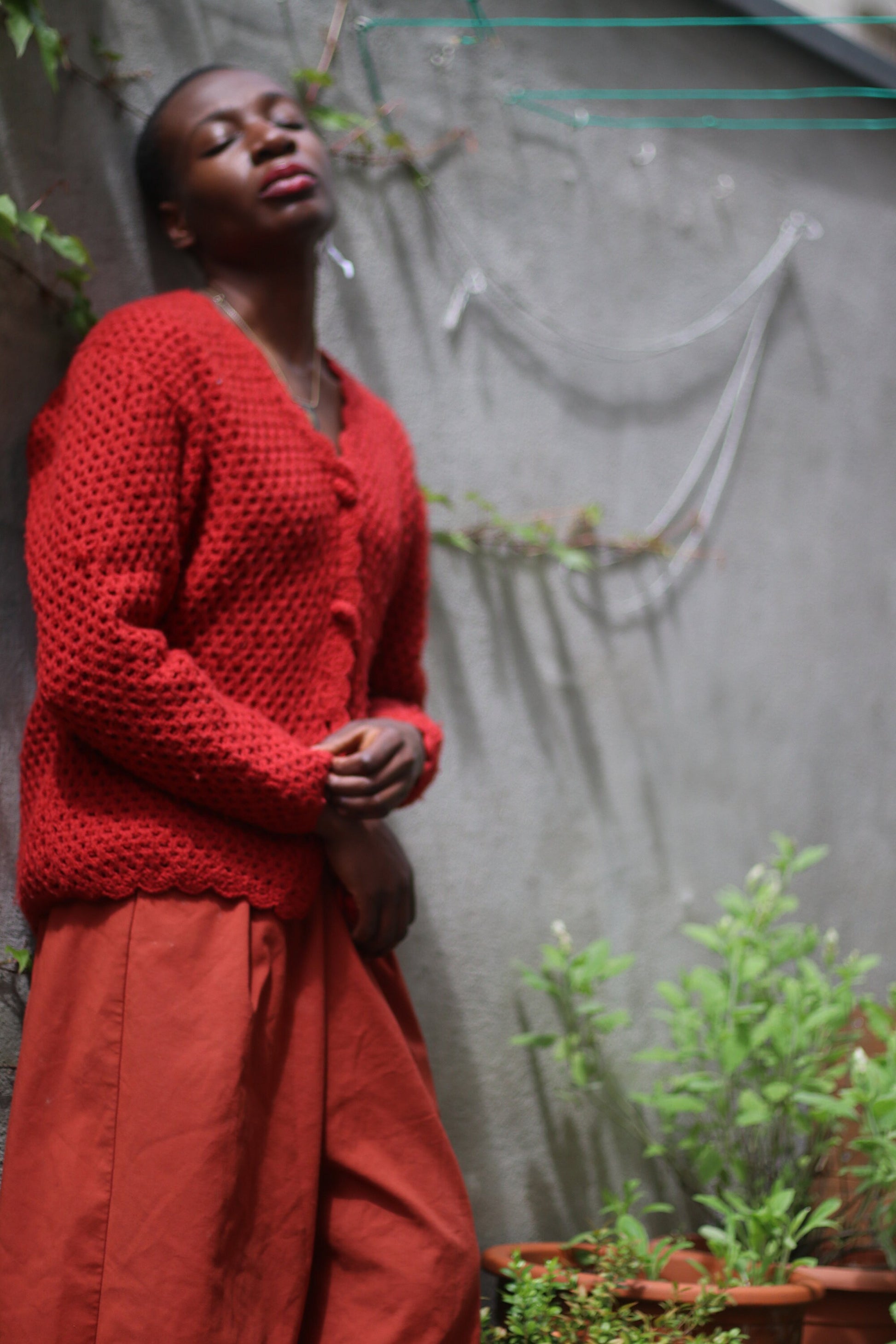 70s Handmade Orange Knit |Vintage long sleeved statement cardigan | Women's buttoned down sweater