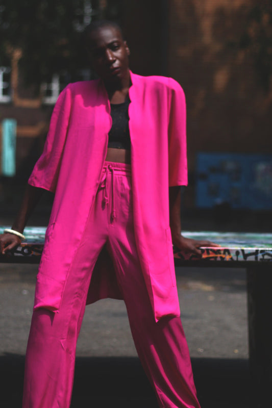 Höpfner Modell Pink Duster | 80s Oversized lightweight blazer | Vintage cardigan with scalloped detail