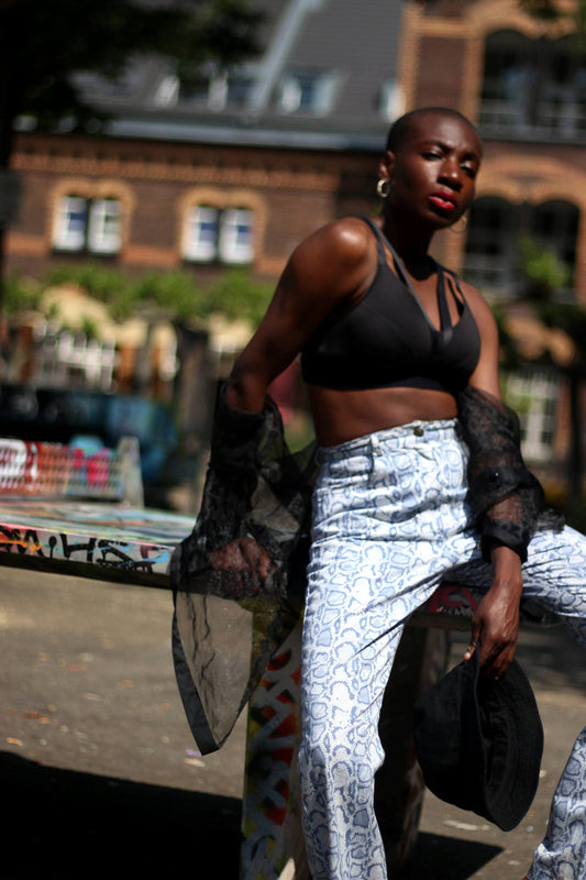 y2k animal print trousers| Vintage Blue and white high waisted pants