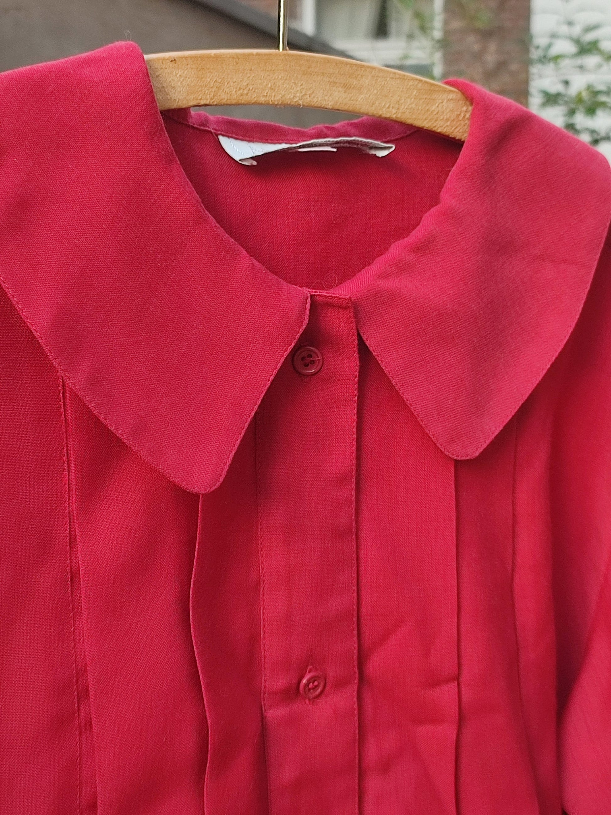 90s Red Blouse with Peter Pan Collar| Vintage long sleeved women's shirt | Minimalist Capsule Wardrobe shirt