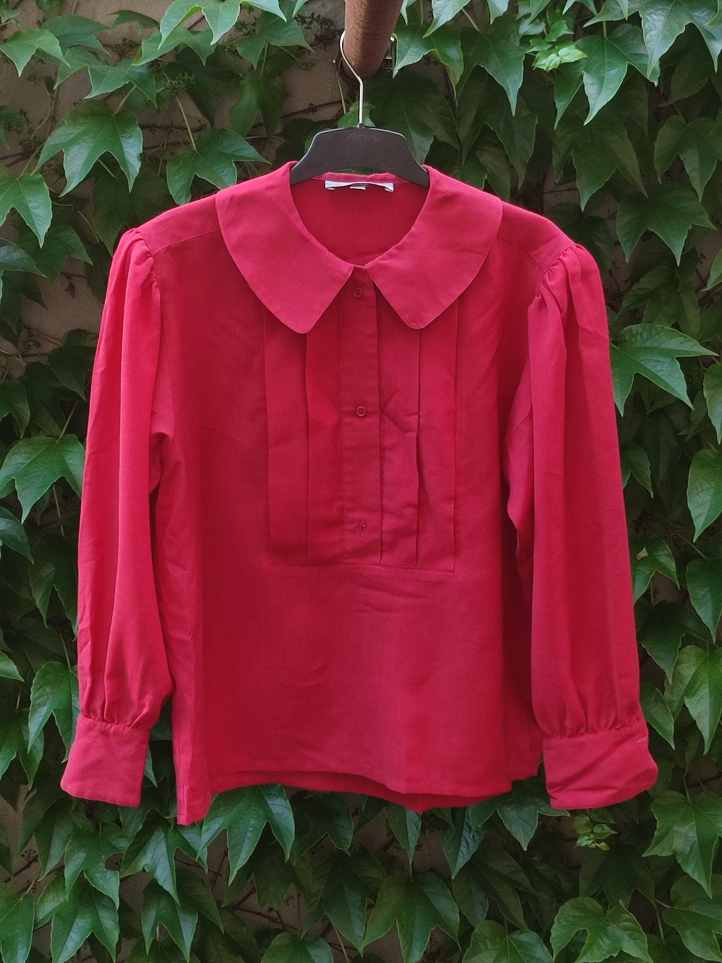 90s Red Blouse with Peter Pan Collar| Vintage long sleeved women's shirt | Minimalist Capsule Wardrobe shirt