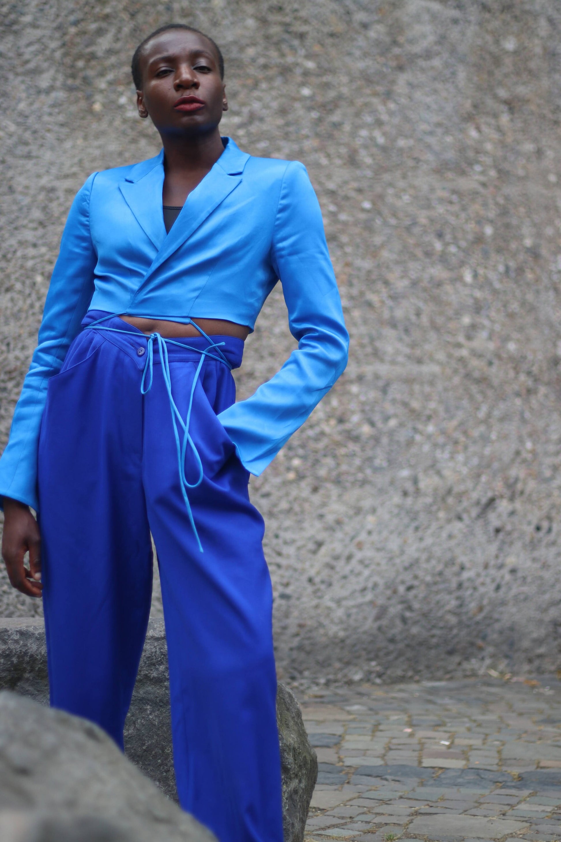 80s Krizia Trousers| Vintage High waisted blue pants| Statement Tailored Wool Pants| Minimalist Workwear Design
