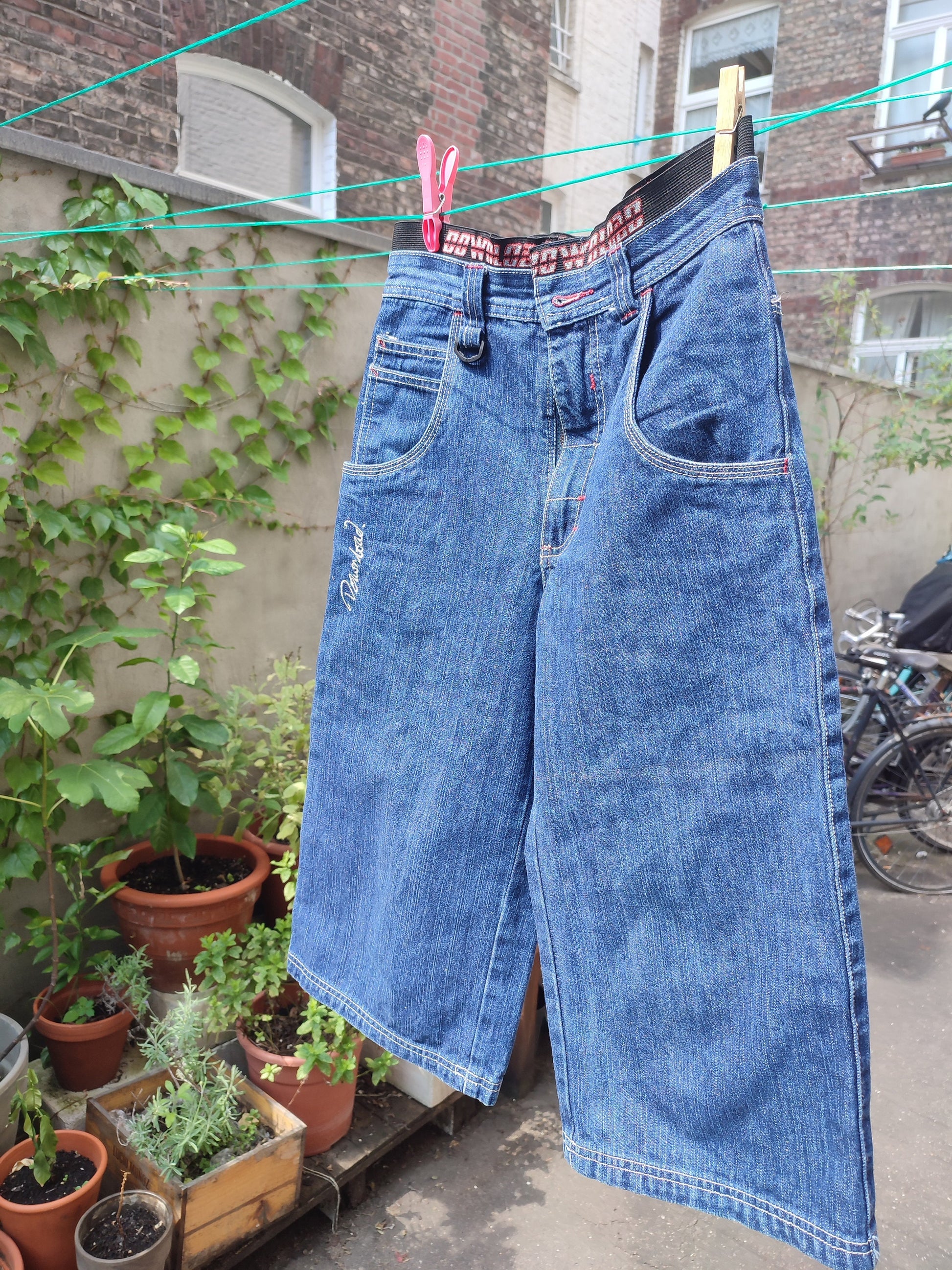 y2k Here & there Denim culottes| Vintage blue denim shorts with closure and graphic print| Jeans culottes with print