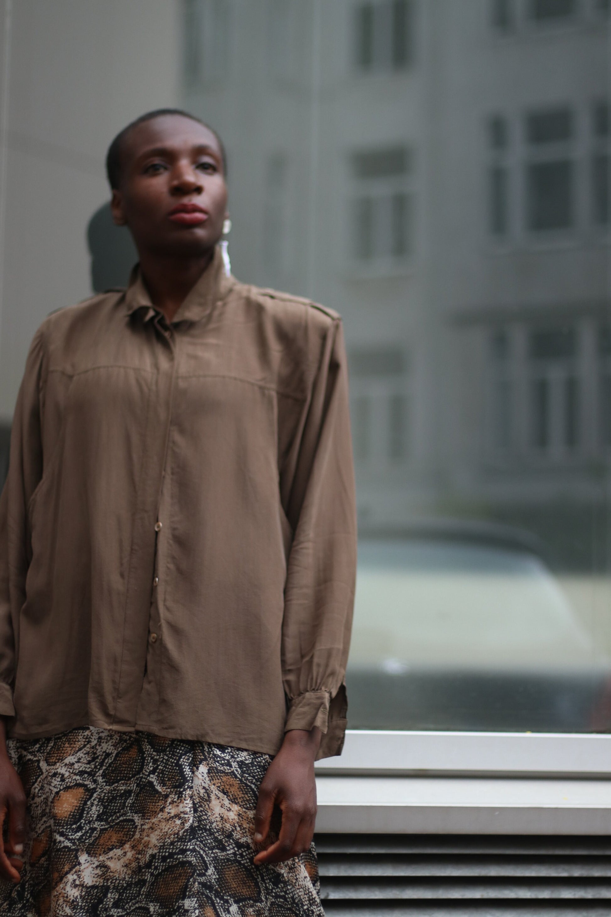 90s silk shirt| Vintage Brown Pleated Minimalist blouse | Capsule Wardrobe Buttoned Down Shirt