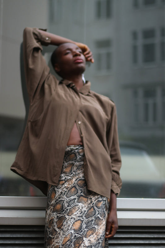 90s silk shirt| Vintage Brown Pleated Minimalist blouse | Capsule Wardrobe Buttoned Down Shirt