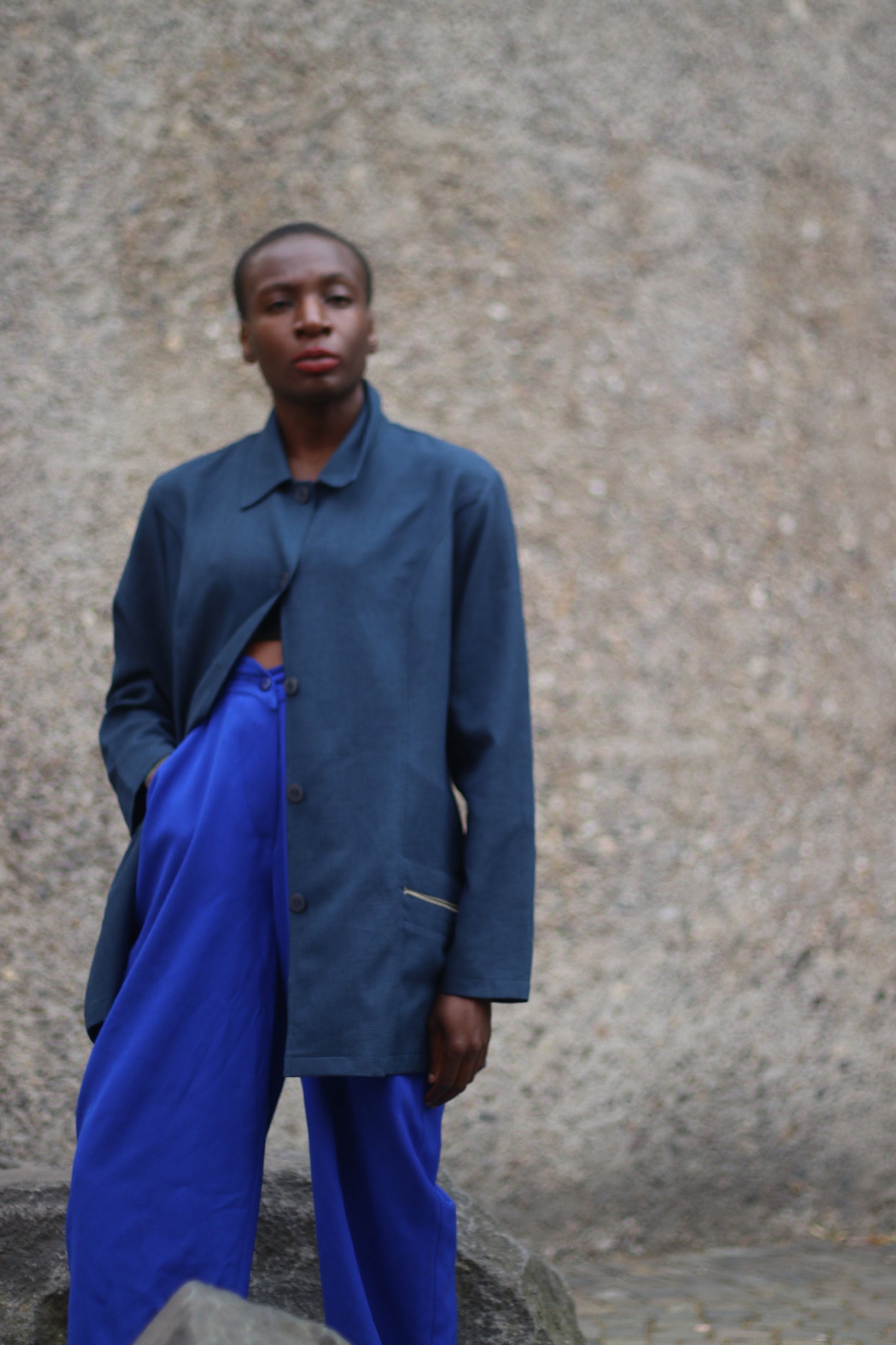 y2k Classic Shirt|  Vintage Blue oversized shirt with statement pockets|  Minimalist Blue Avantgarde design